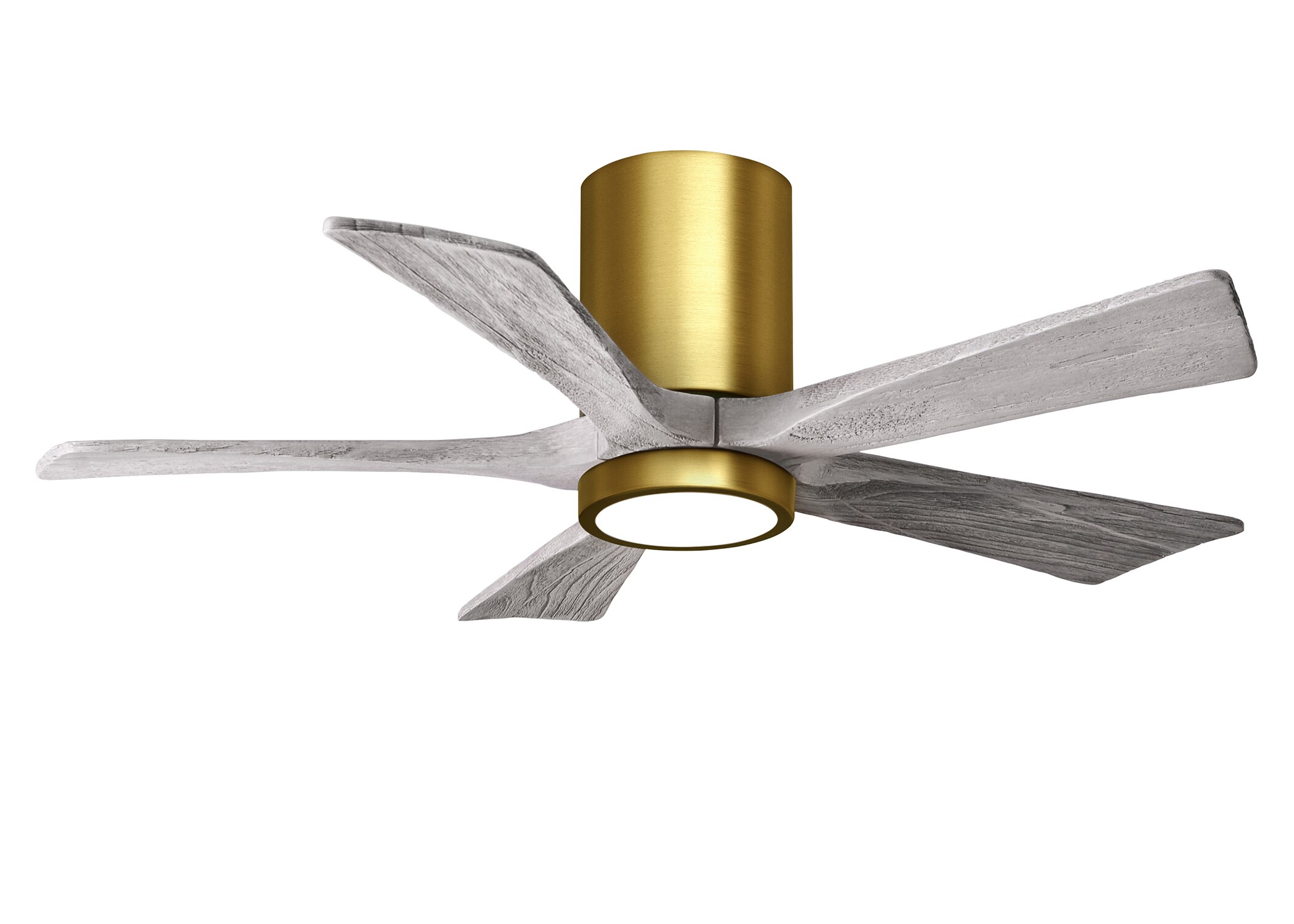 Matthews Fan Company IR5HLK-BRBR-BW-42 Irene-5HLK 42-in Color-Changing Integrated LED Outdoor Flush Mount Brushed Brass with Barnwood Tone Blades Ceiling Fan With Light - Remote Included ( 5 -Blade )