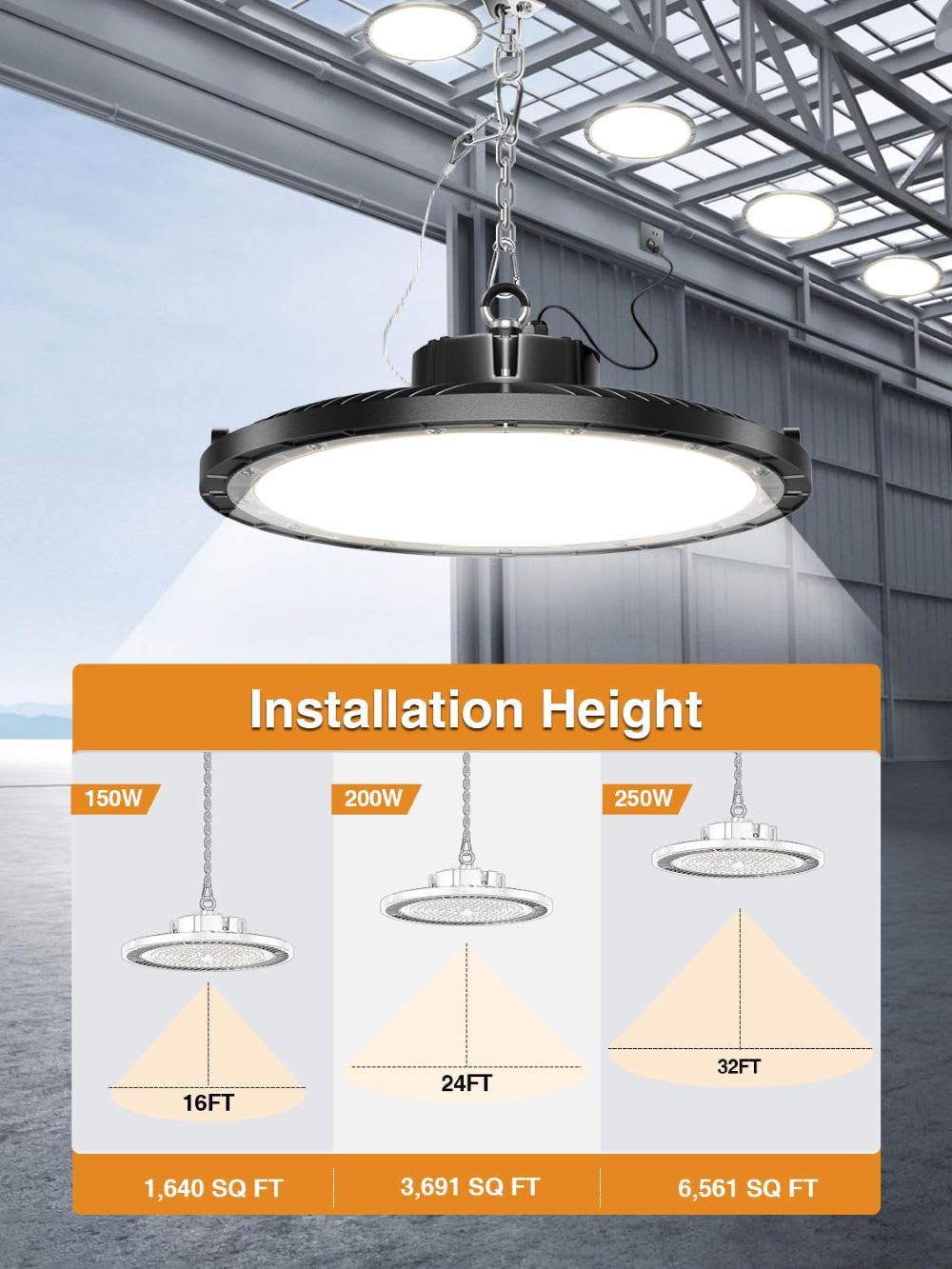 Etokfoks 10 Pack 250W UFO LED High Bay Light 37500LM 5000K Daylight ...