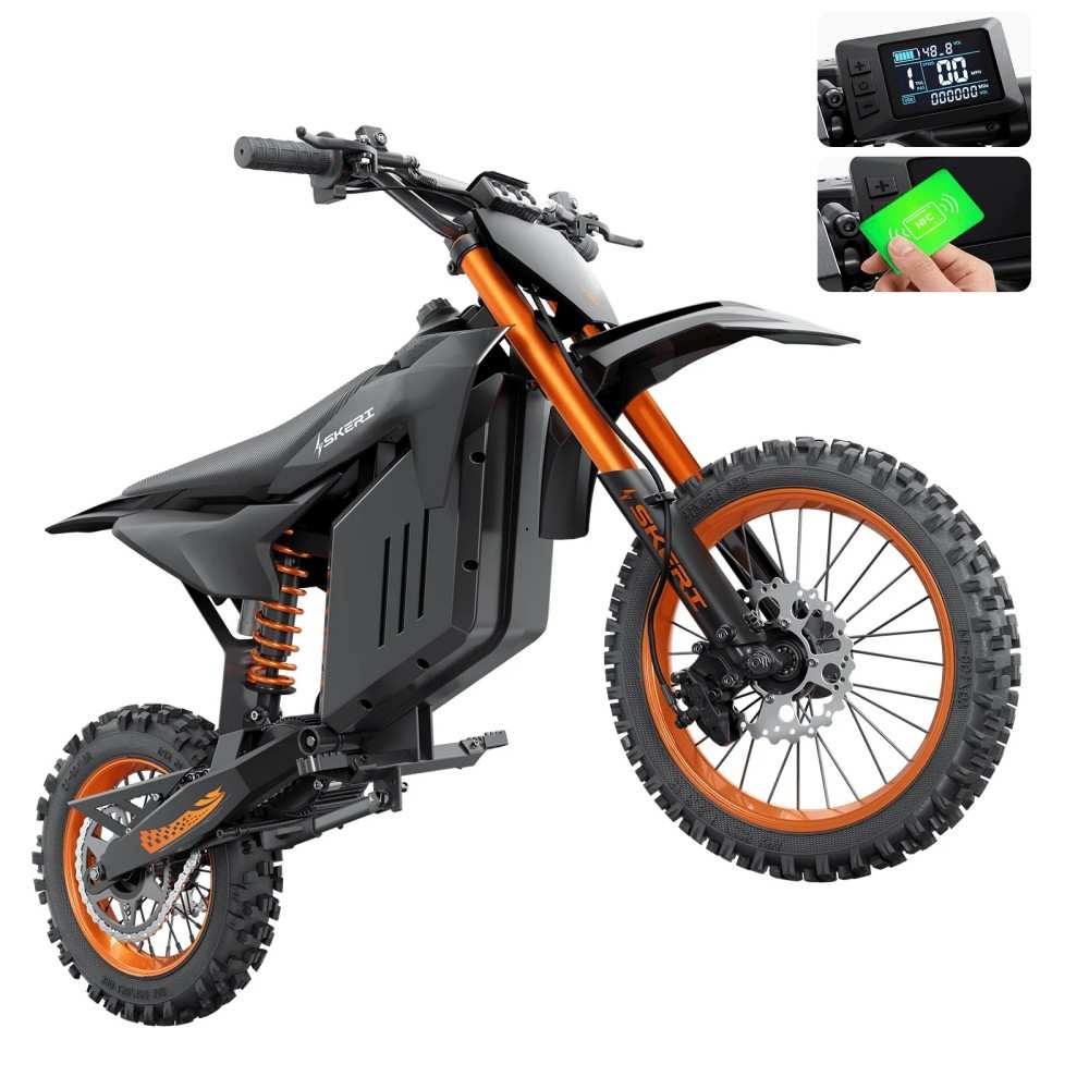 Skeri Electric Dirt Bike-14 in/ 12 in Fat Tire- 2000W (Peak 3200W) Mid Drive Motor- 48V 21AH Battery-Dual Hydraulic Brakes- Mountain Off-Road EBike Fit Age 13+