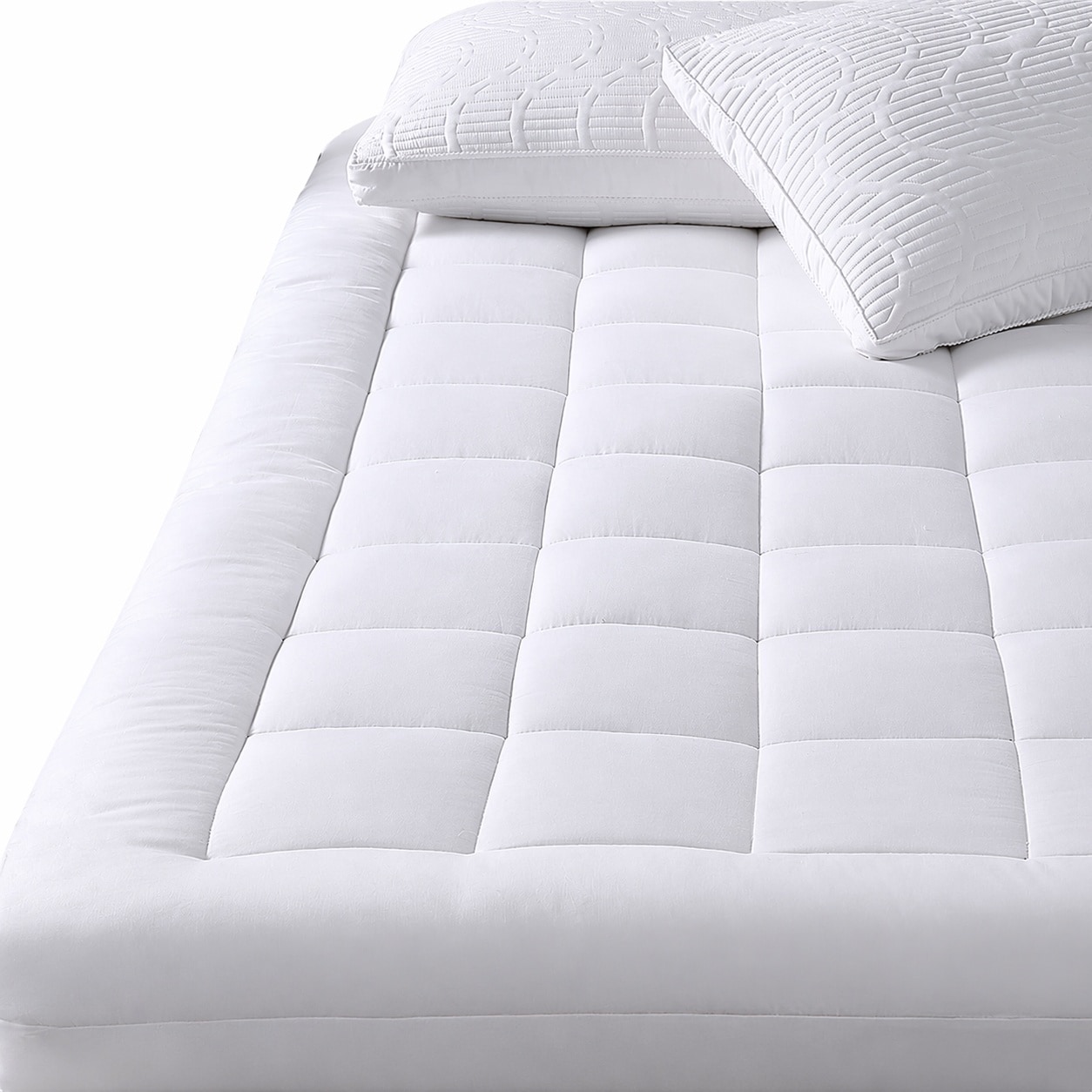 Etokfoks  Queen 4D Down Alternative Fill Pillow Top Mattress Topper Pad White Deep Pocket Fit