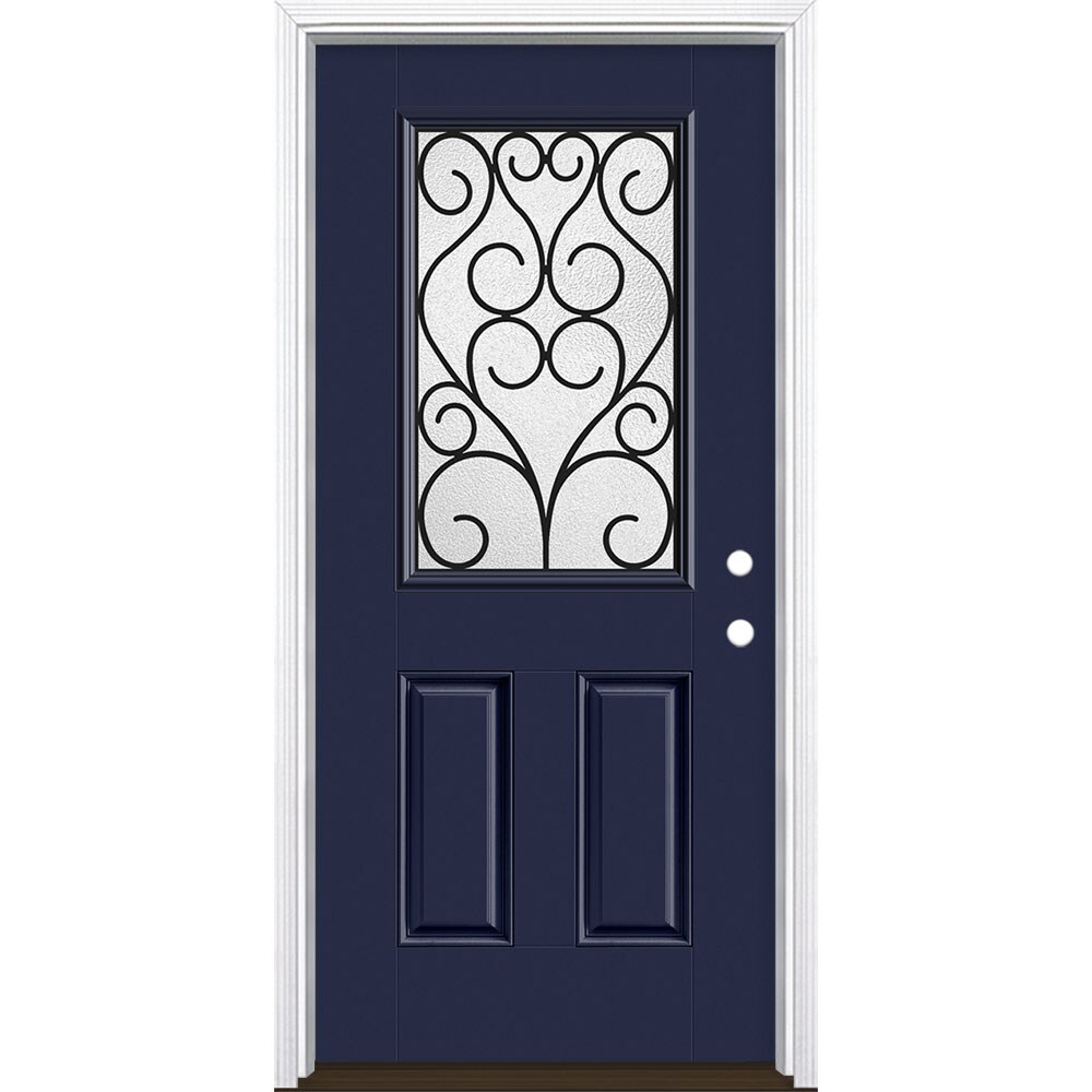 Masonite 3420873 Iron Springs 36-in x 80-in x 4-9/16-in Fiberglass Half lite Left-hand inswing Eclipse Painted Prehung Front Door with Brickmould Insulating core