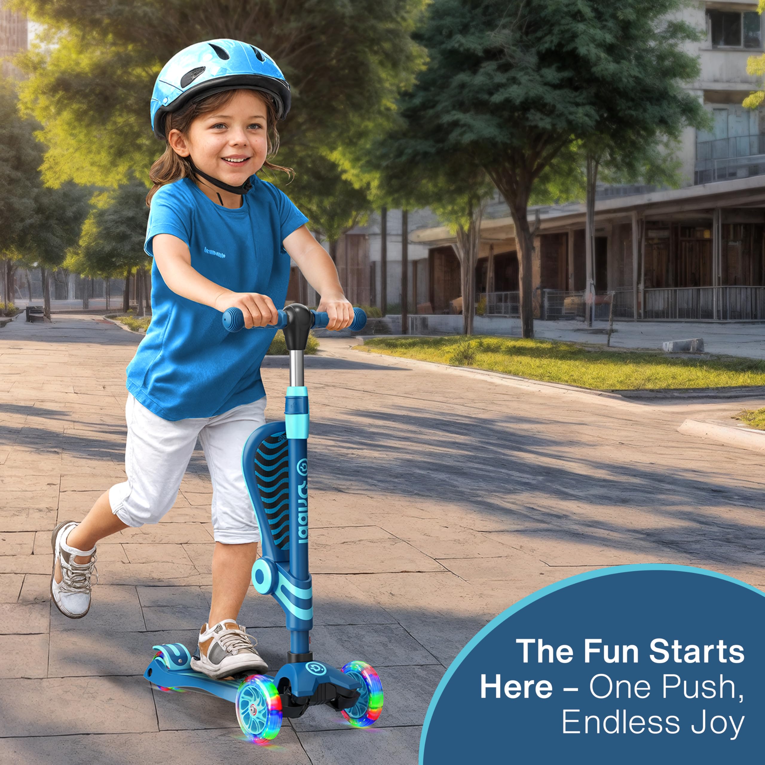 Dribbl Blue 3 Wheel Scooter with Seat for Kids Light Up Wheels ...