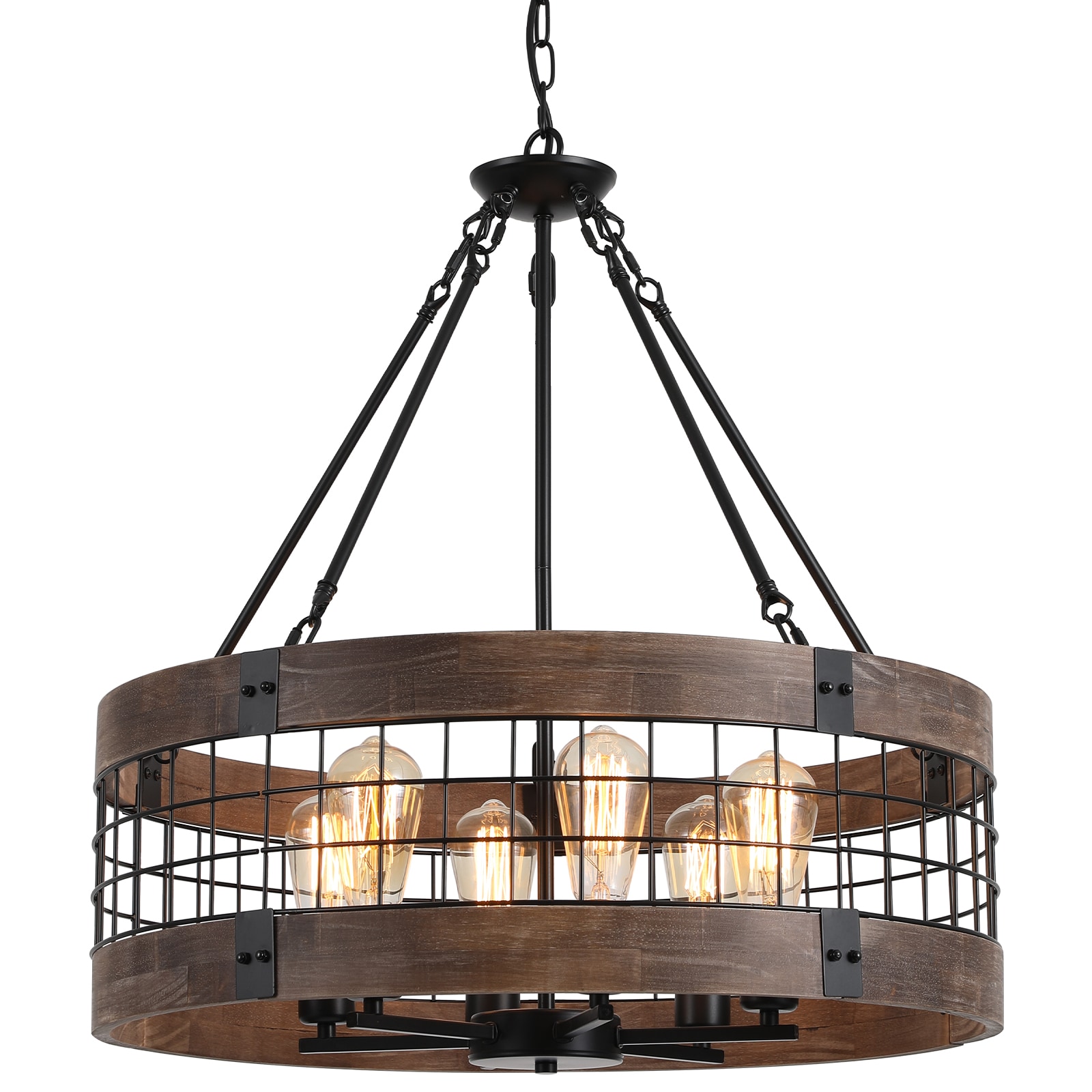 LamQee 06FTL0203BBK Wood Chandelier 6 -Light Antique Brown Farmhouse Cage For Use in Bedrooms, Dining Rooms, Foyers, Kitchens, Living Rooms Chandelier