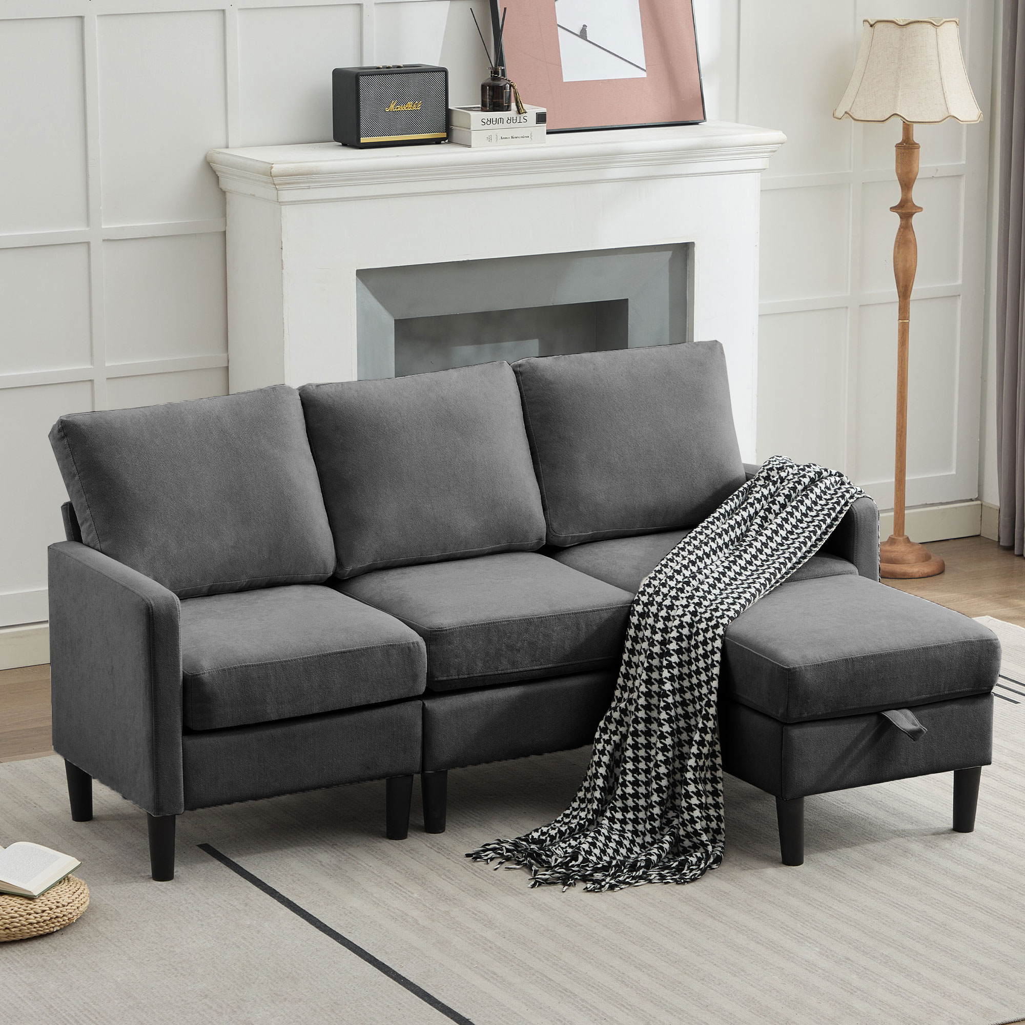 JEAREY SRJY-SH 73.6-in Casual Gray Chenille 3 -seater Reclining Loveseat