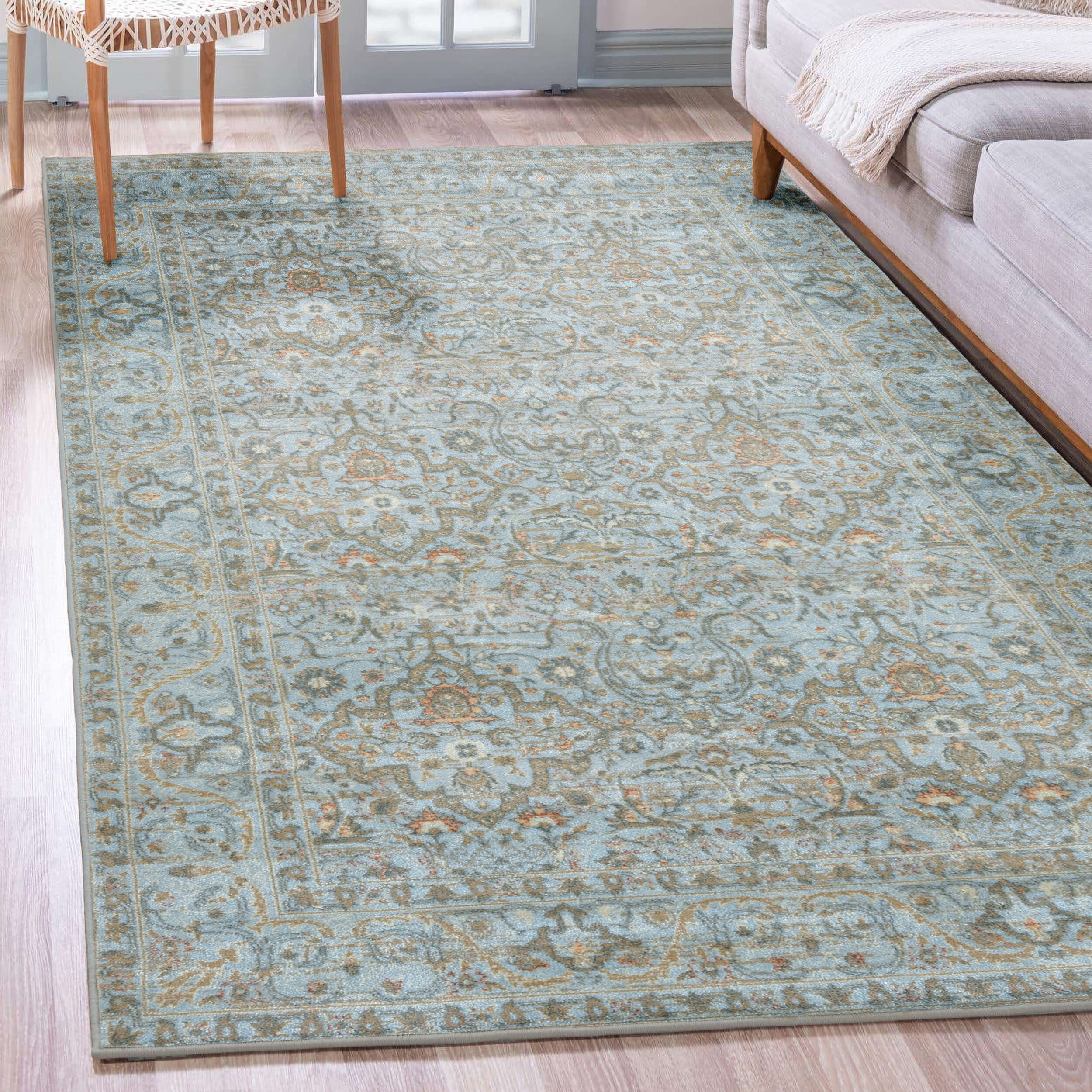Radici USA 502/2002/LT BLUE Seriate 8 x 10 (ft) Polypropylene Blue Rectangular Indoor Distressed/Overdyed Vintage Area rug