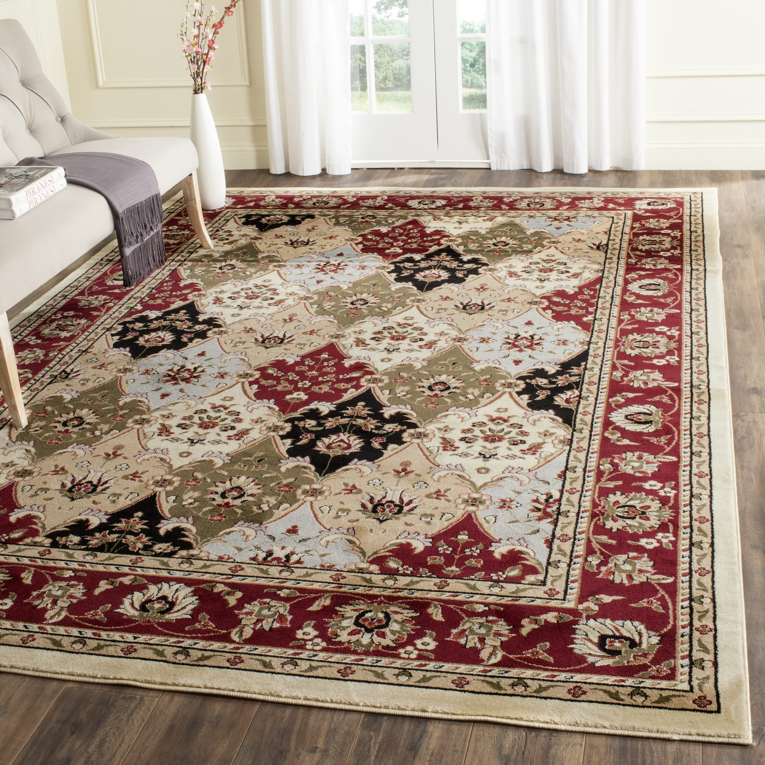 Safavieh LNH320A-9 Lyndhurst Fusion 9 x 12 (ft) Loomed Polypropylene Multi/Red Rectangular Indoor Floral/Botanical Oriental Area rug