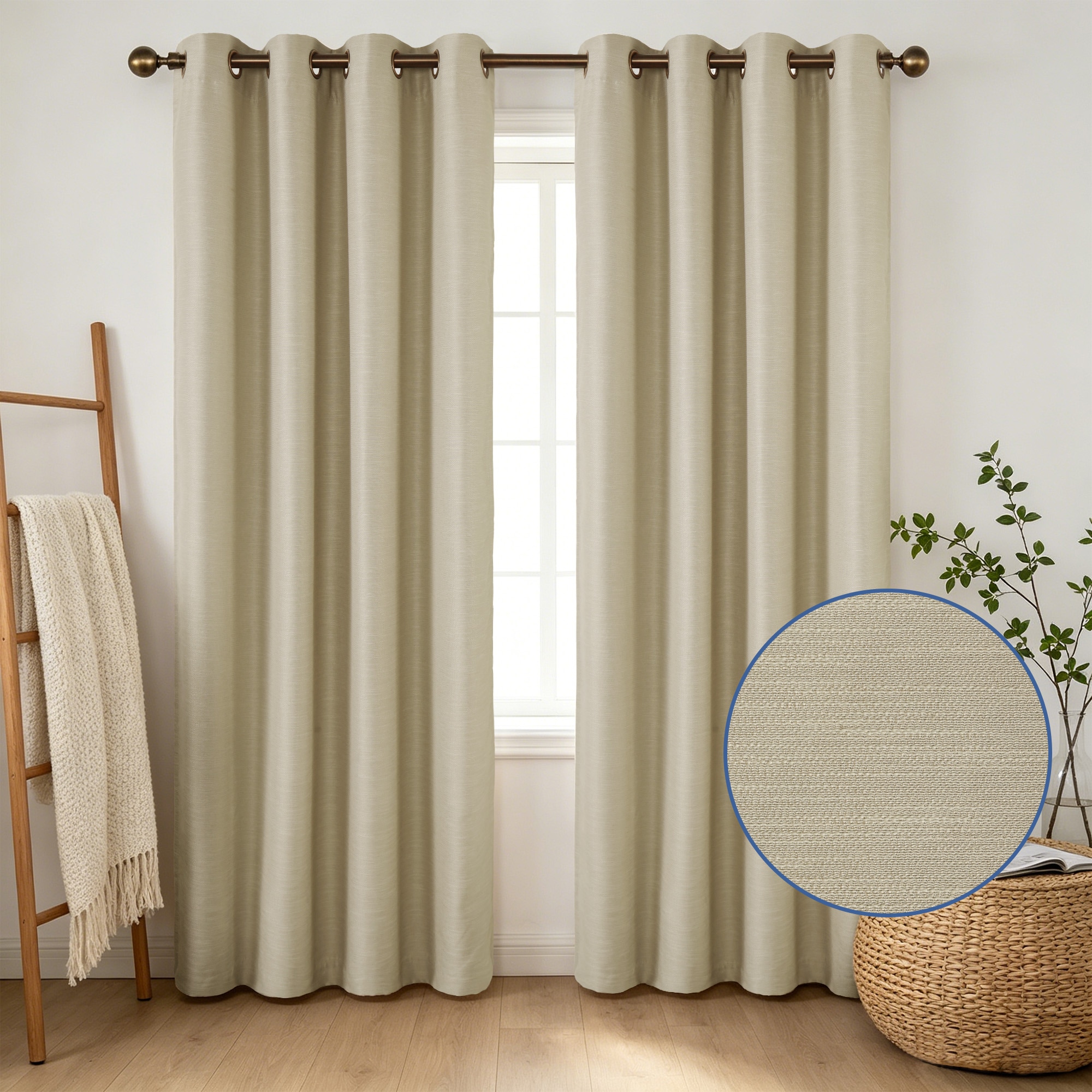 Awesome Home - 52-in W x 108-in L Linen Woven Texture Room Darkening Grommet Pair(2 Panels)