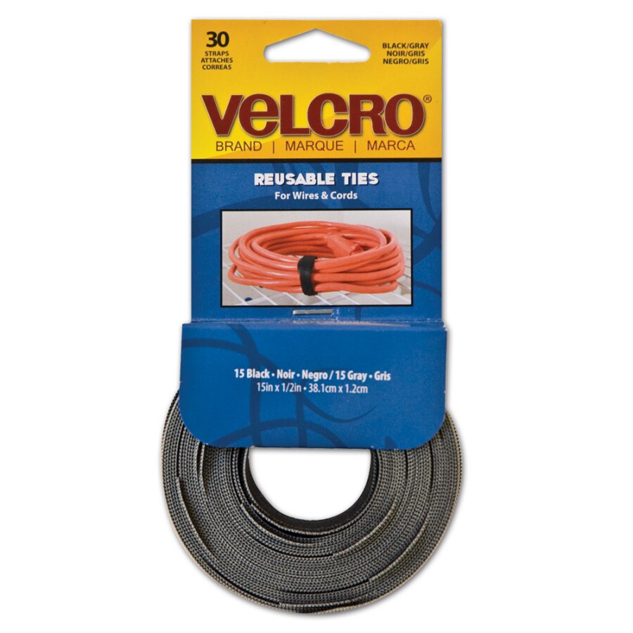 VELCRO Brand ONE-WRAP Thin Ties 15in x 1/2in Ties Gray & Black 30