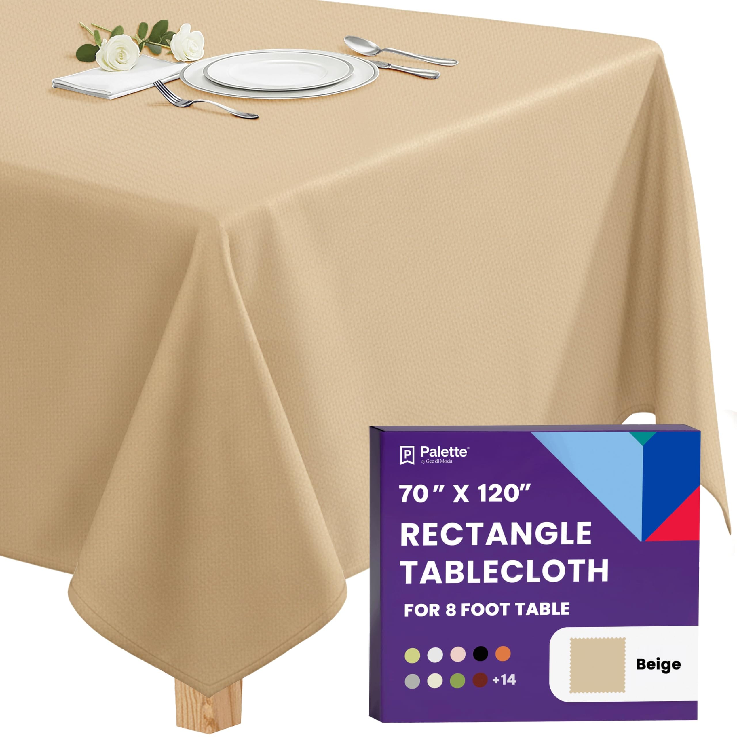 Gee Di Moda  Rectangle Tablecloth - 70 x 120 Inch Beige Rectangle Table Cloth - Heavy Duty Washable Fabric - for Buffet Table Holiday Party Dinner Wedding and Baby Shower