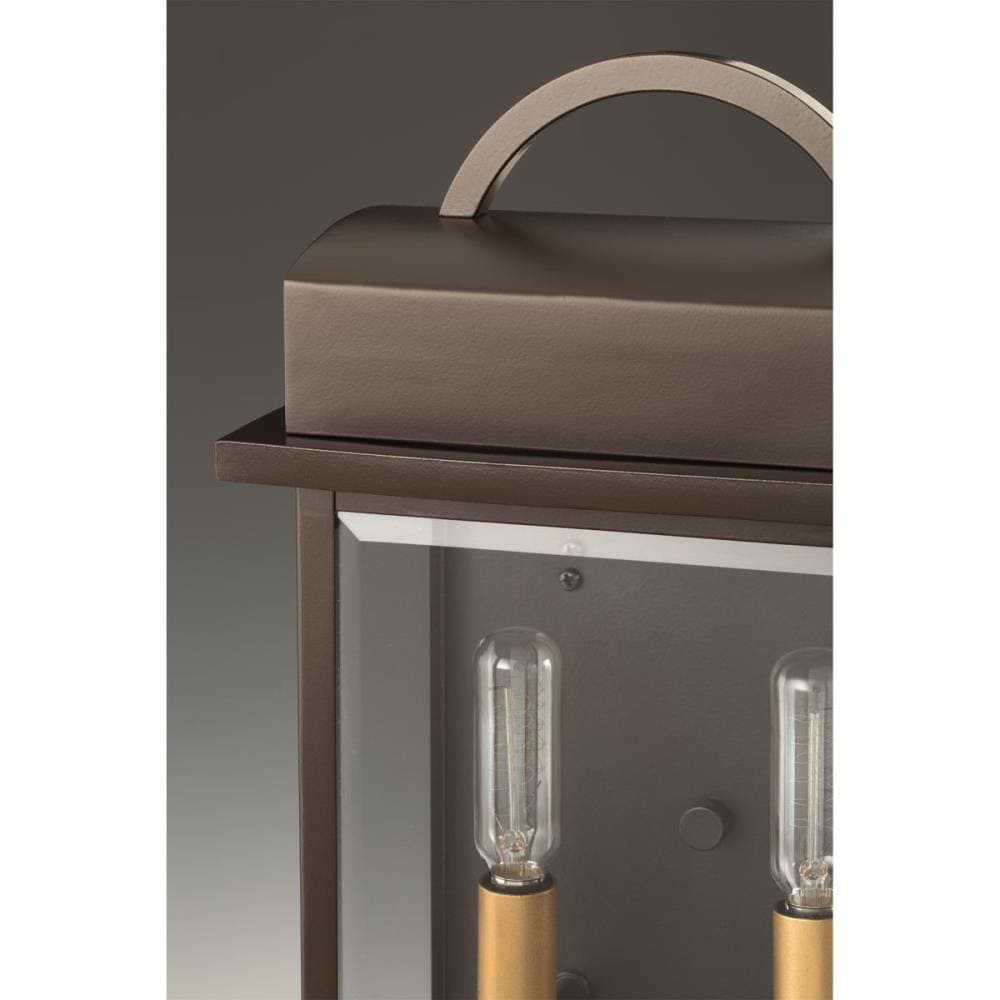 Antique Bronze 15.25" Steel Lantern with Beveled Glass