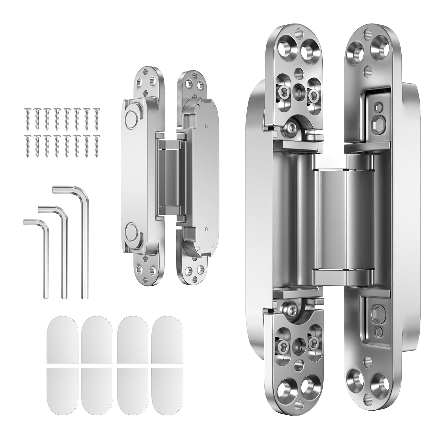 Phyfalip  2 Pack 6 Inch Hidden Door Hinges Concealed Zinc Alloy Adjustable Butt Hinges 180 Degree Swing Silent Operation Fits Doors Over 40mm Silver