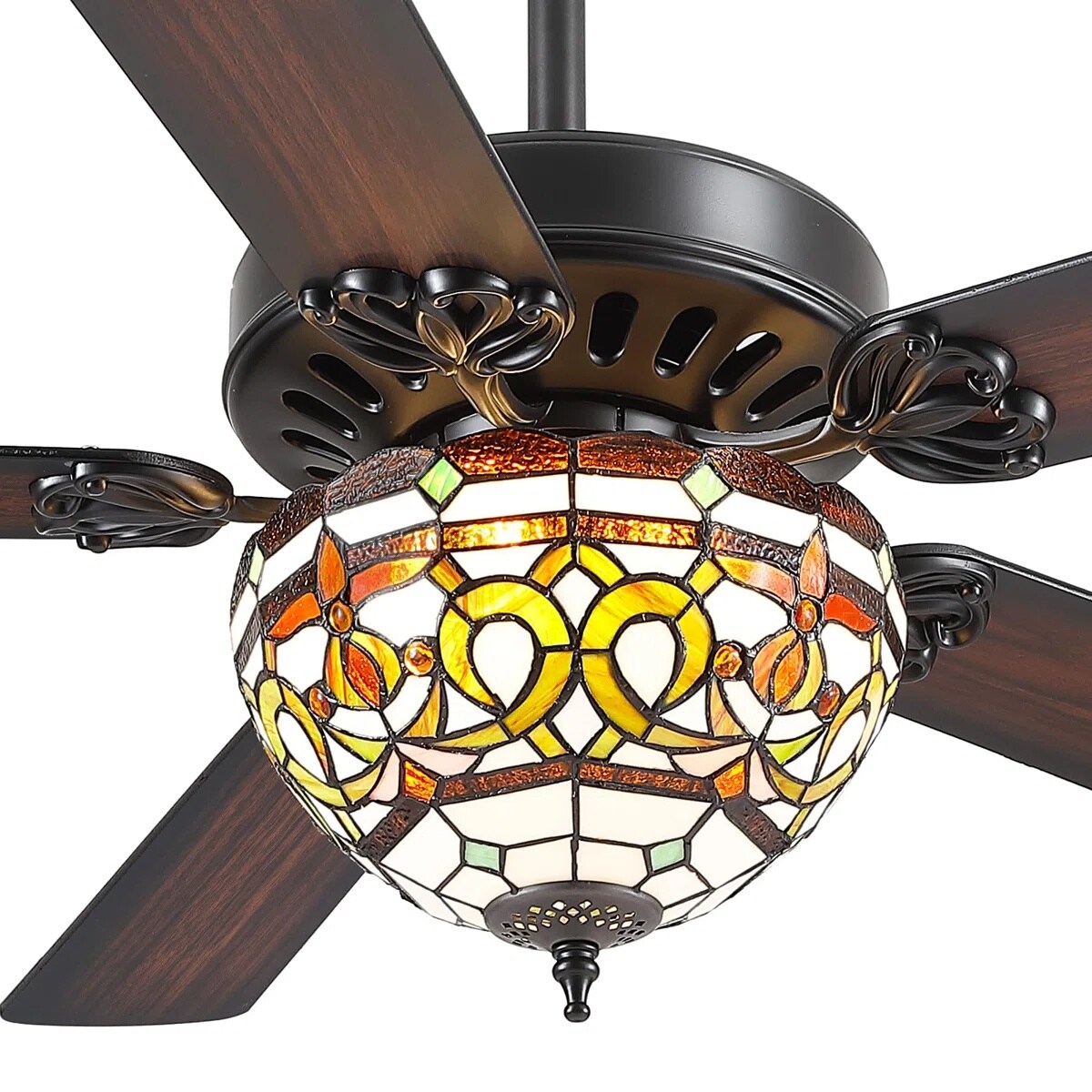 Kviflon 52 in Matte Black Tiffany Style Ceiling Fan with Light Classic ...