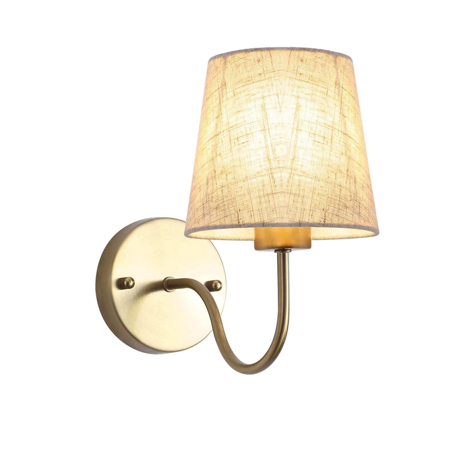 Aoibox  Gold Wall Sconce with Linen Fabric Shade Modern Vintage Indoor Wall Light Fixture Hardwired 2 E26