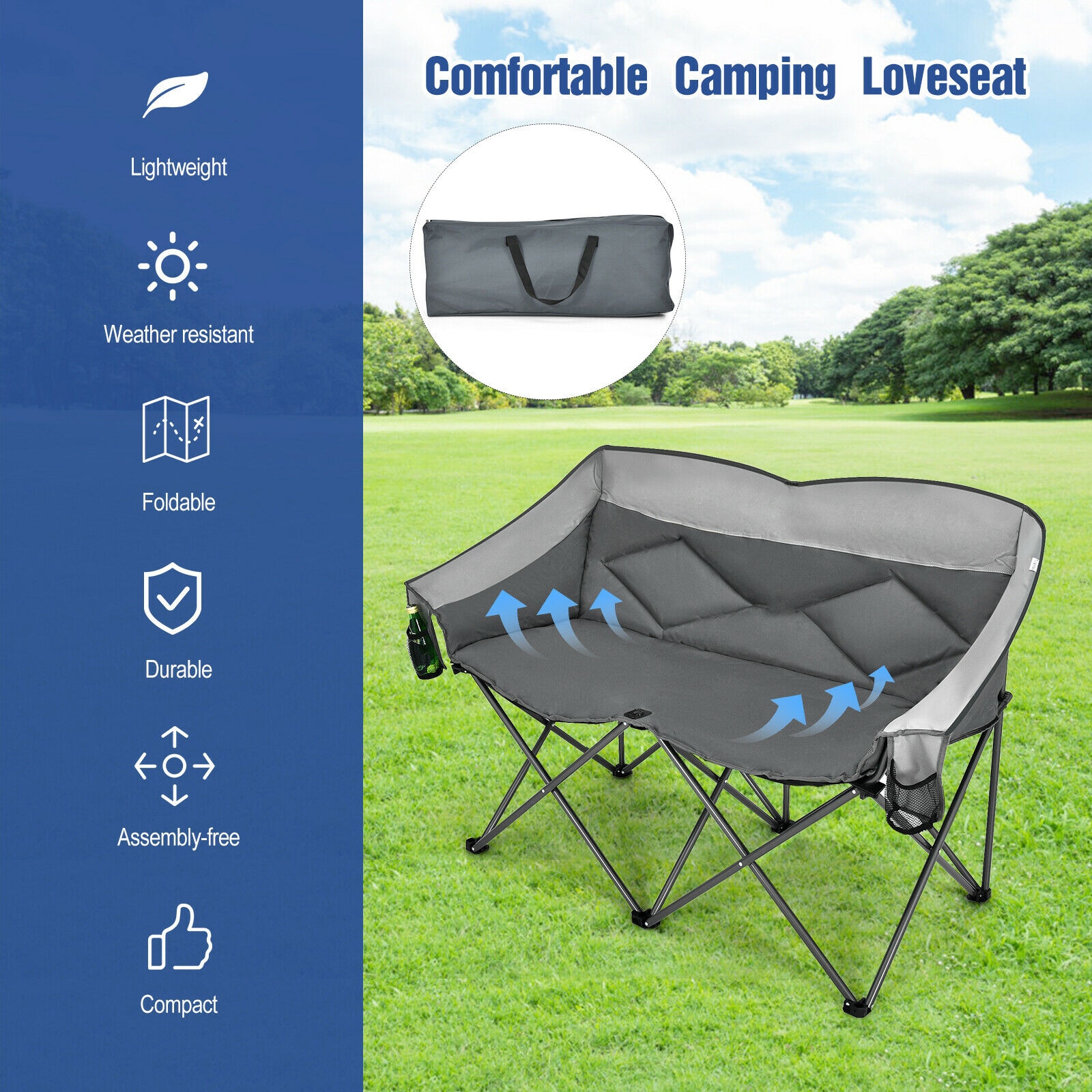 WELLFOR Polyester Gray Folding Tailgate Chair (Carrying Strap/Handle ...