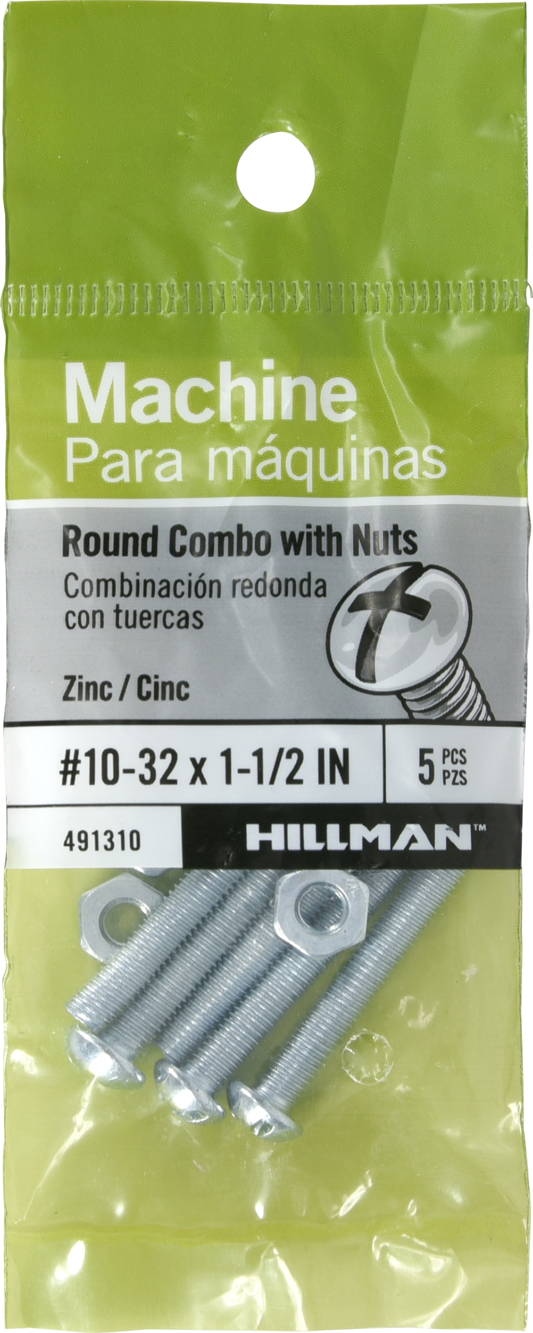 Hillman 491310 #10 - 32 x 1-1/2-in Phillips/Slotted combination -Drive Machine screws ( 5 -Count )