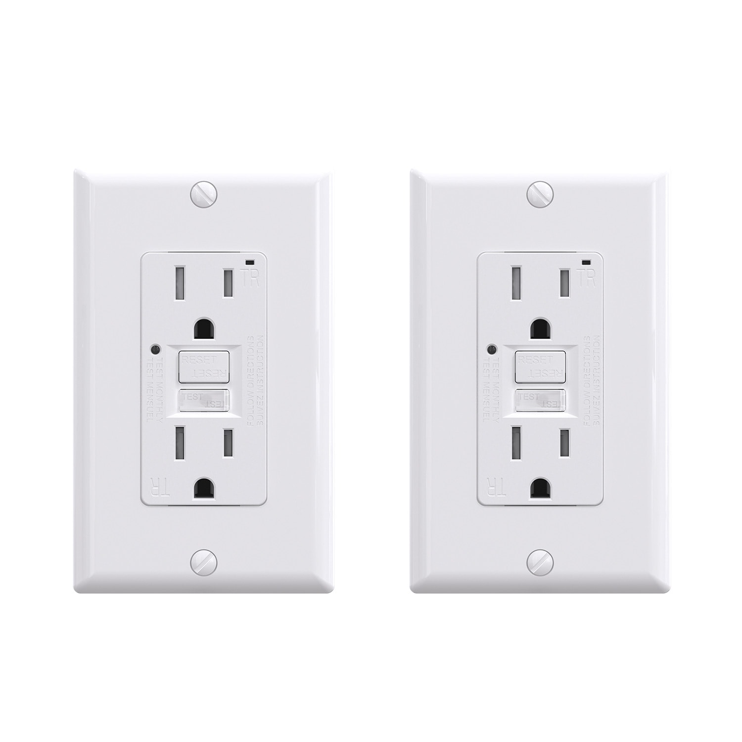 ELEGRP  GFCI Outlet 15 Amp 125V Tamper Resistant Duplex Self-Test with Night Light with Wall Plate (White 2-Pack)