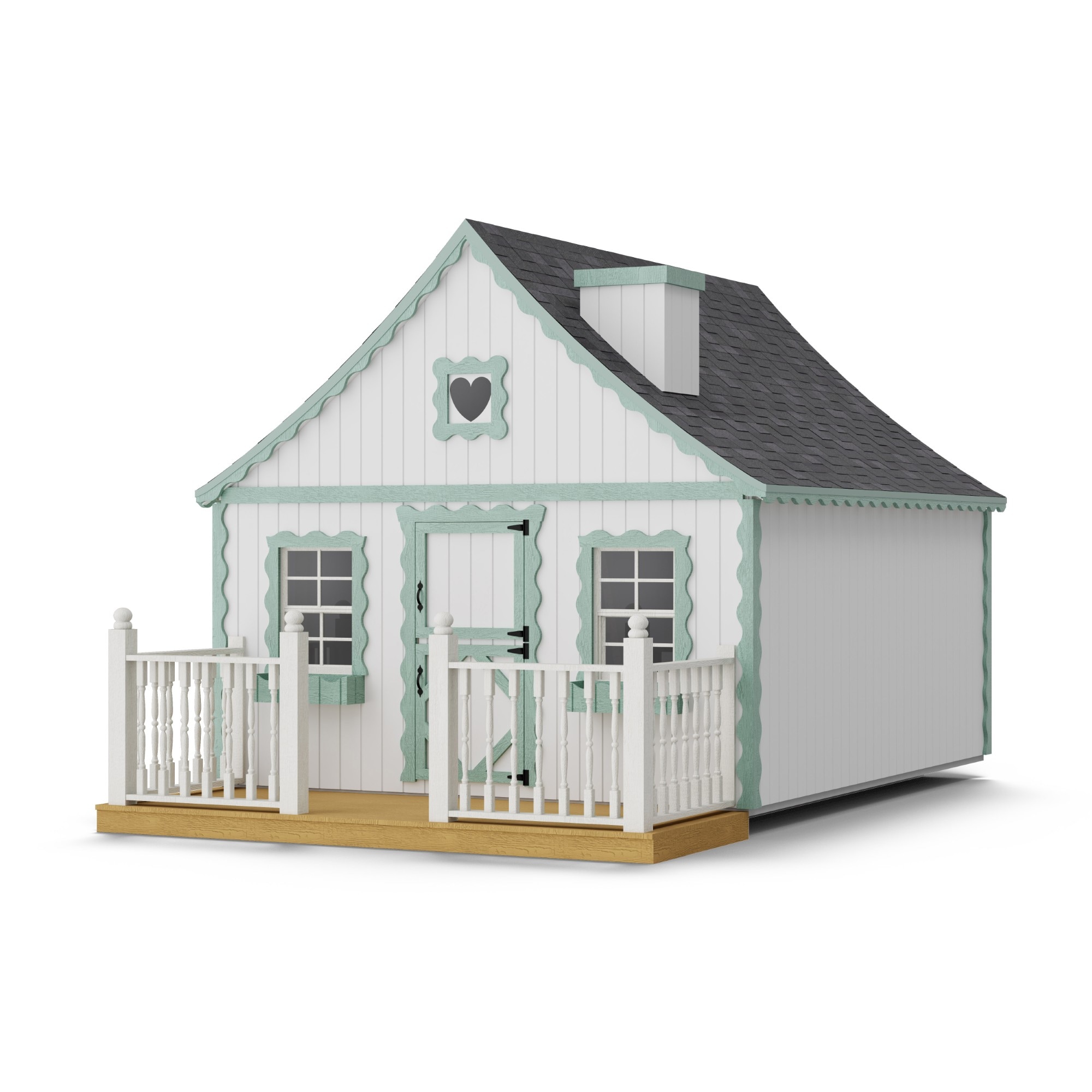 Little Cottage Co 8X10 GBP-PNK-FK-DR 8x10 Gingerbread Playhouse with Deck and Rail Outdoor Wood Playhouse