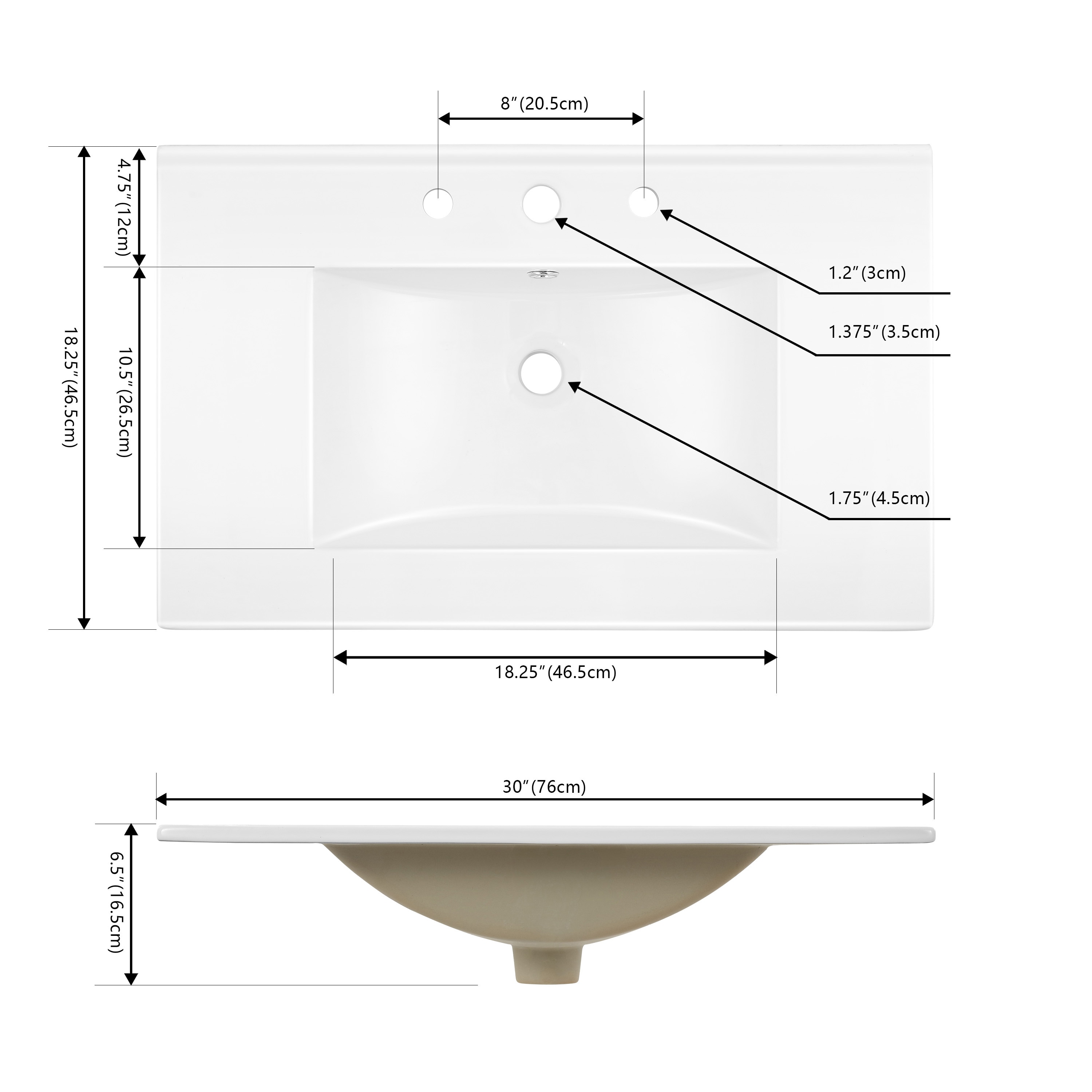 Jonathan Y Ancillary Sink Basin Vanity Top 30-in X 18.25-in White 