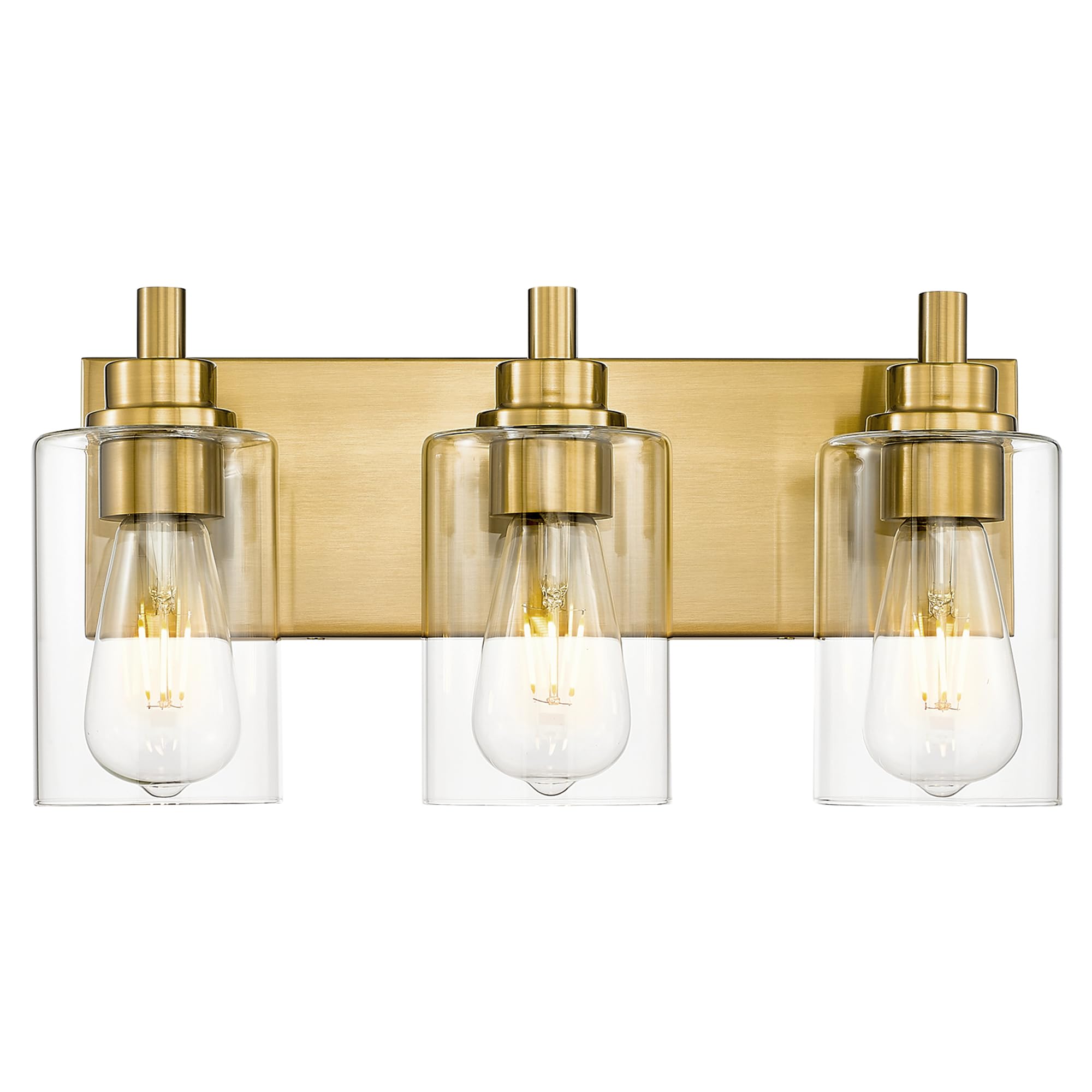 Aoibox  Three Light Modern Brushed Gold Vanity Light with Clear Glass Shade E26 Base for Bathroom Vanities And Mirrors