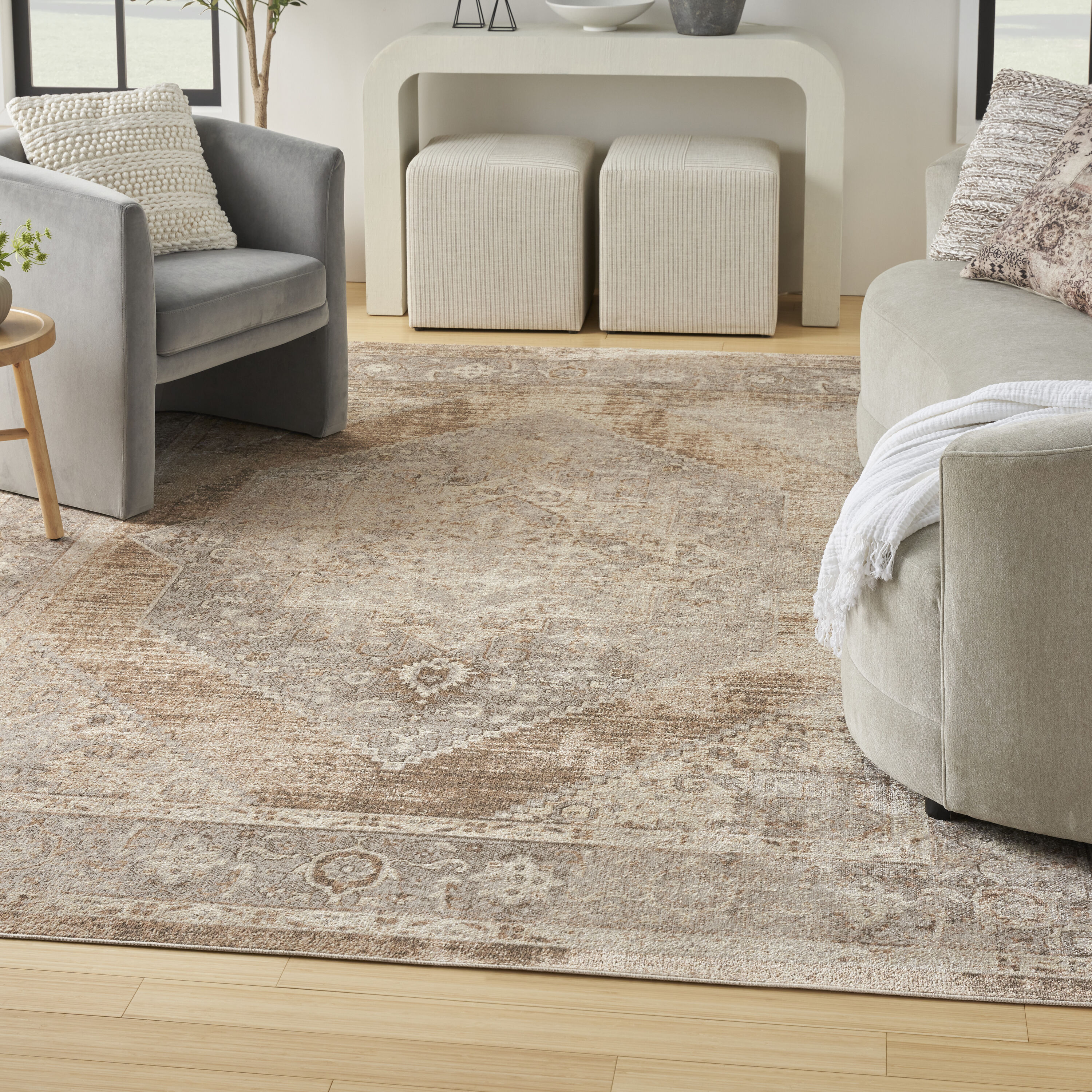 Nourison Home 099446964403 9 x 12 (ft) Loomed Polyester Beige Rectangular Indoor Abstract Persian Machine washable Area rug