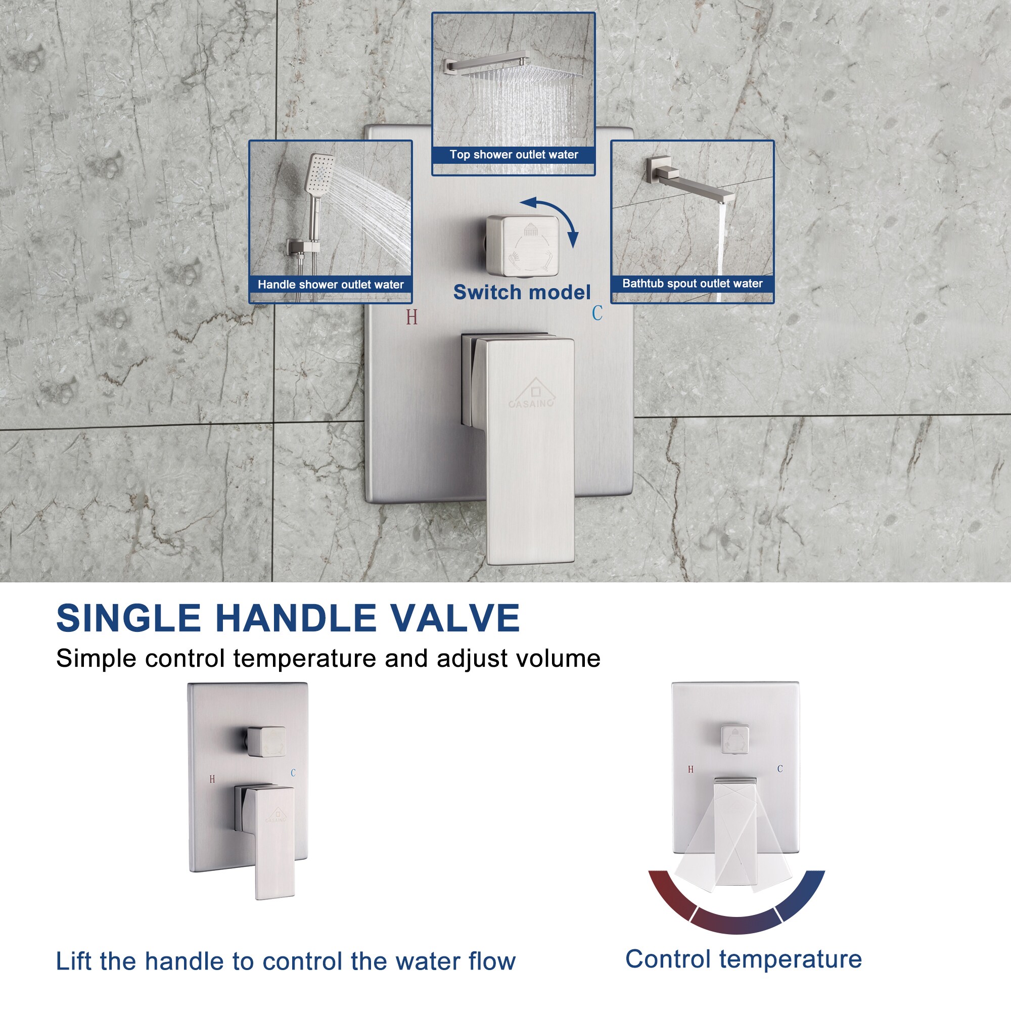 Clihome CL-023SS-SL Showerhead-Bar-Panels - View #7