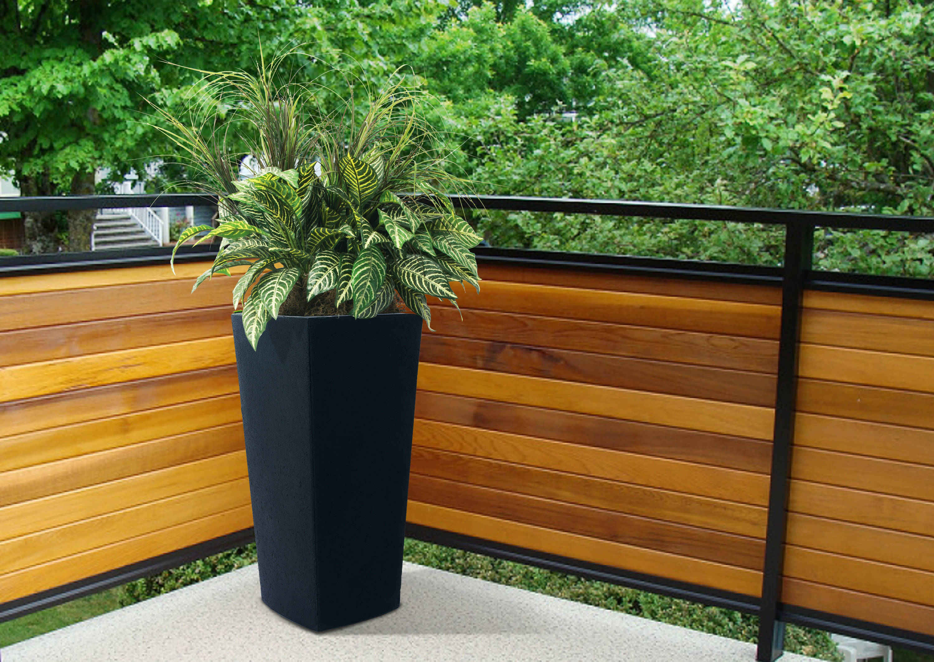 Black Tall Square Self-Watering Plastic Planter