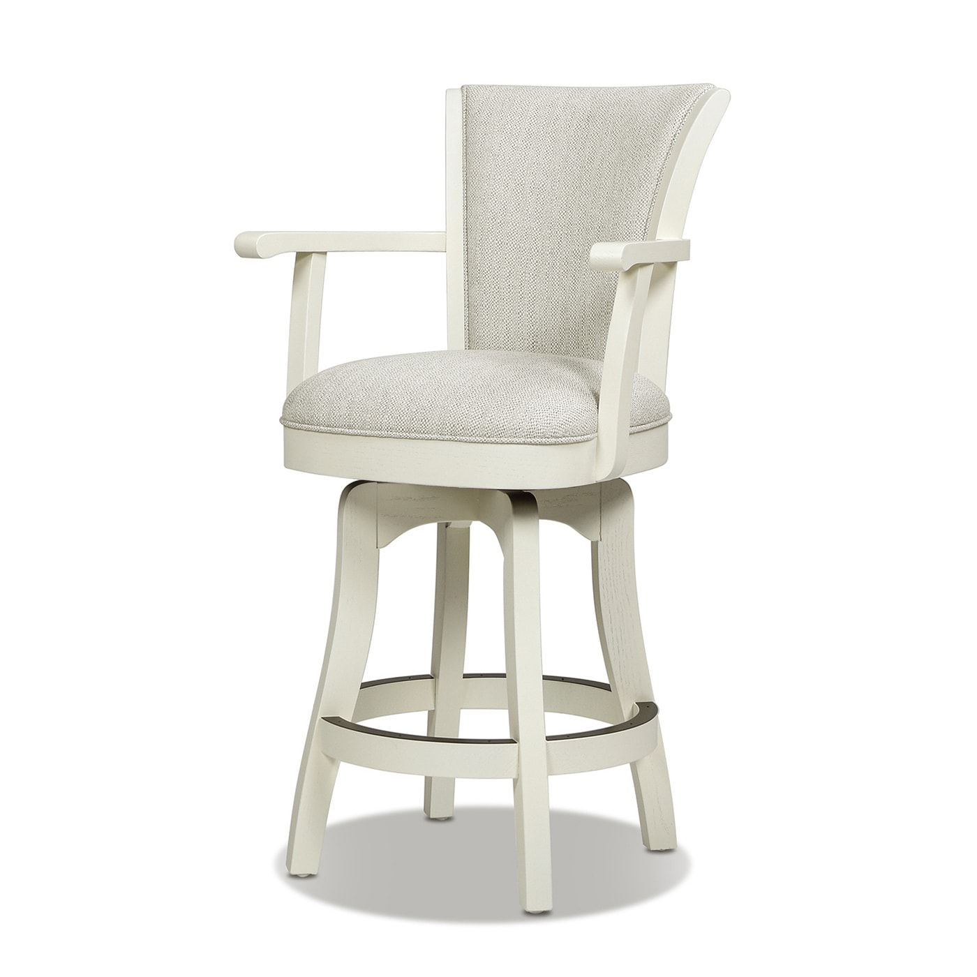 Jennifer Taylor Home 81041W-PPW Williams White Pepper and White Oak Wood 27-in H Counter height (24-in to 27-in) Round Seat Upholstered Swivel Wood Bar Stool