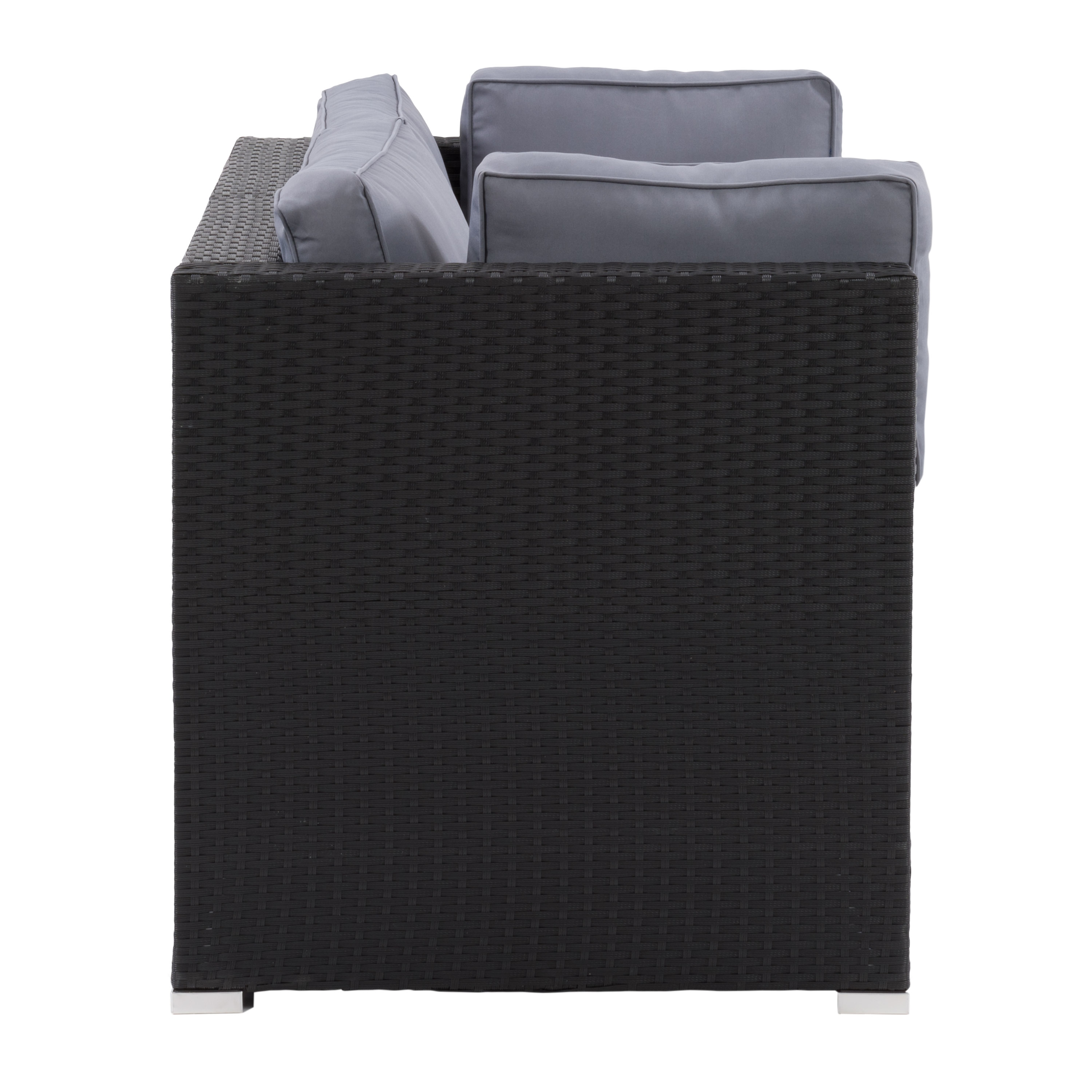 Parksville Black Resin Wicker Two-Seat Outdoor Sectional with Gray Cushions