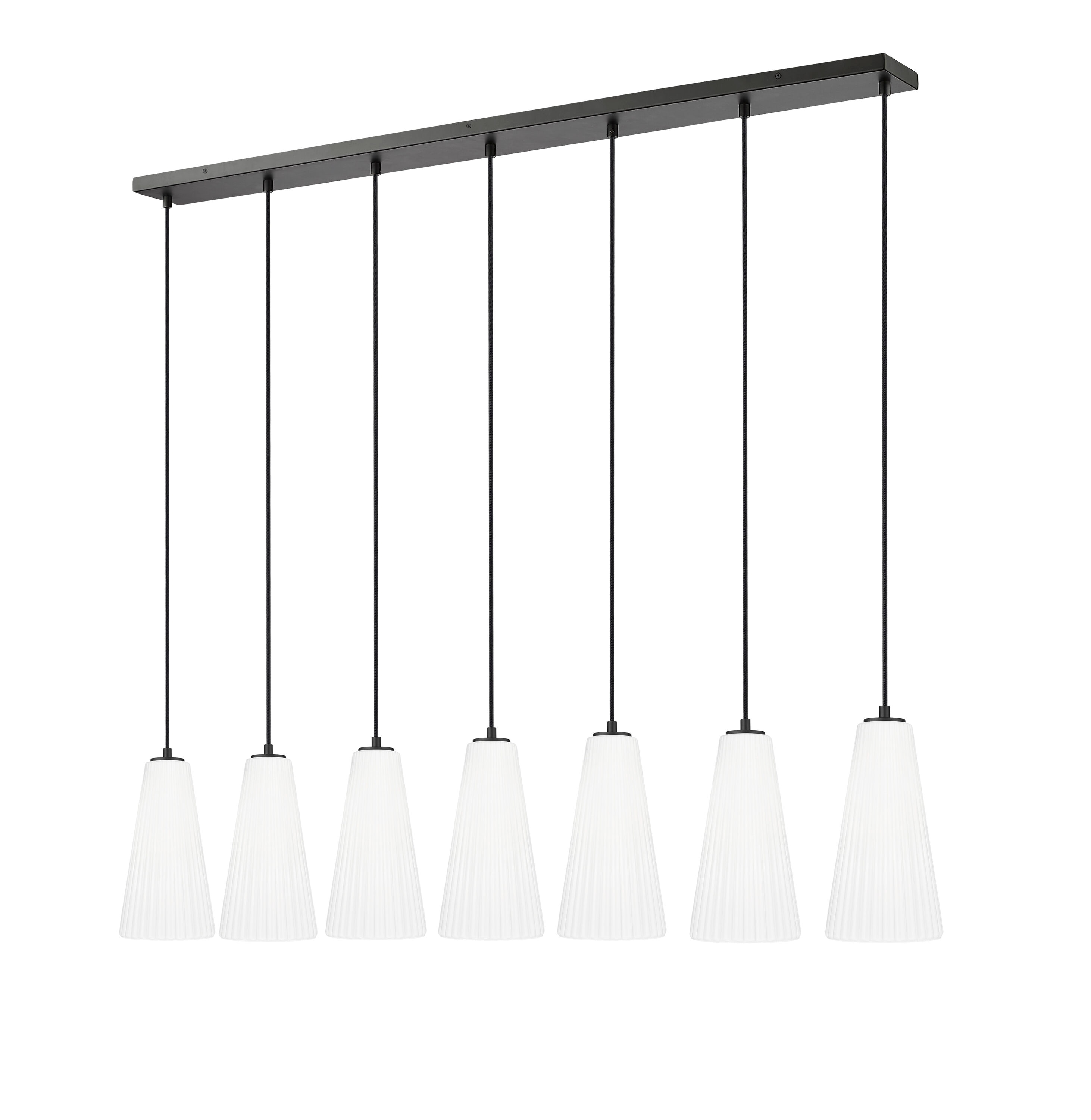 Matte Black 54'' Linear Chandelier with Frosted Glass Shades