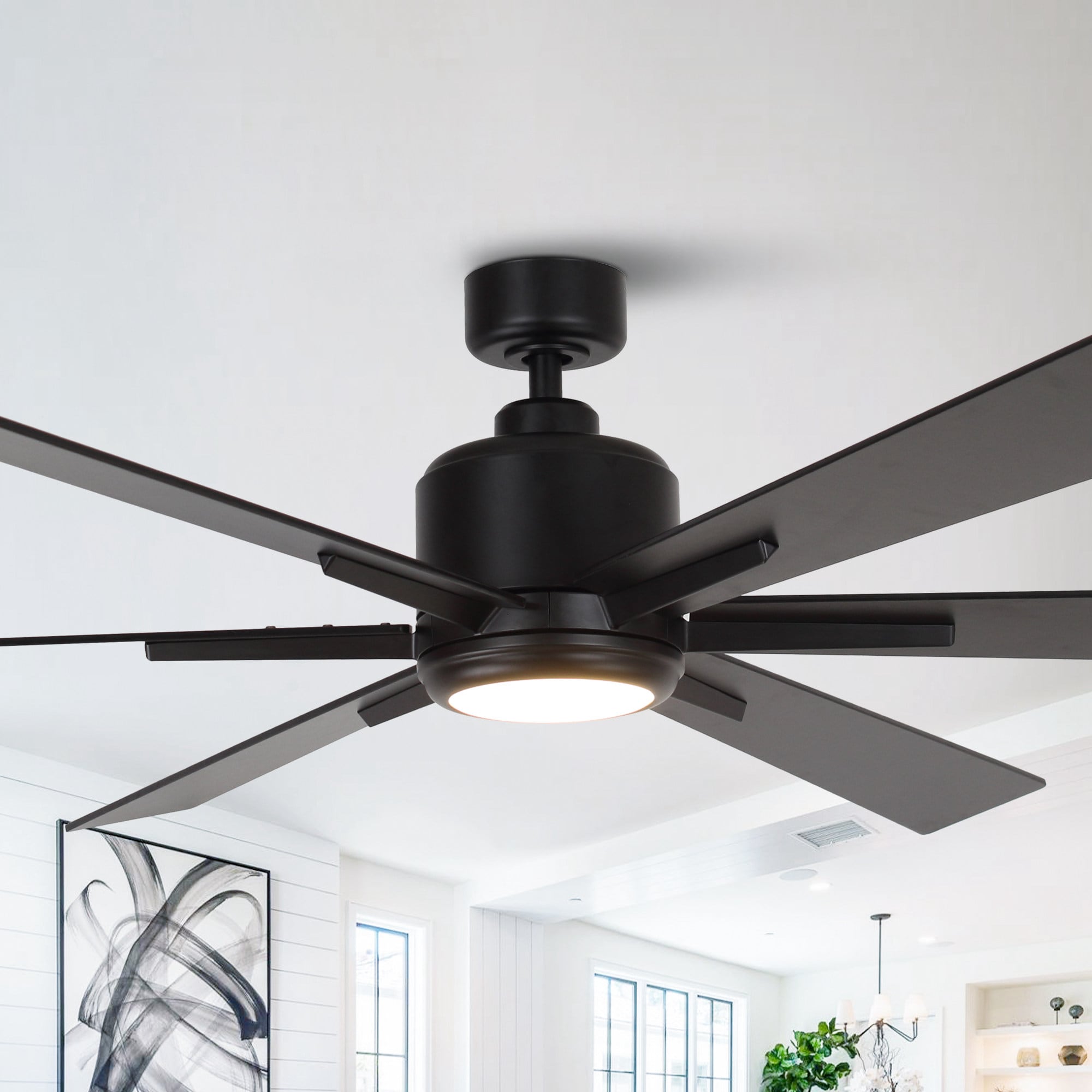 Parrot Uncle F8307110V 65-in Integrated LED Black with Black Blades Ceiling Fan With Light and Remote ( 6 -Blade )
