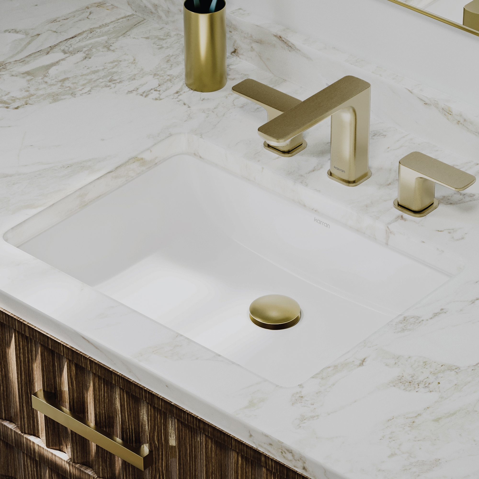 Karran Valera Vitreous China 20.25-in Undermount Rectangular Modern Glossy White Bathroom Sink