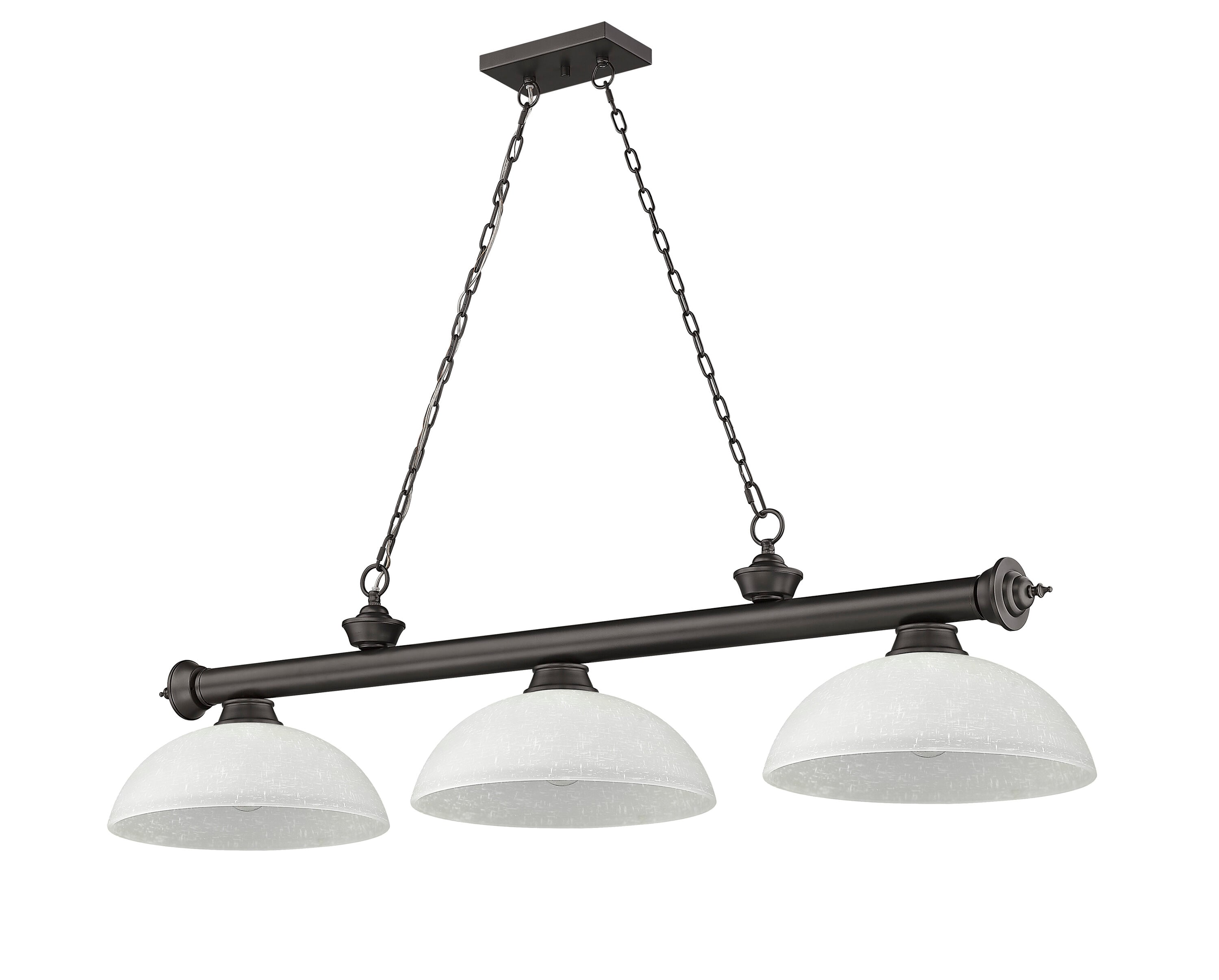 Bronze 3-Light Pendant with White Linen Glass Shades