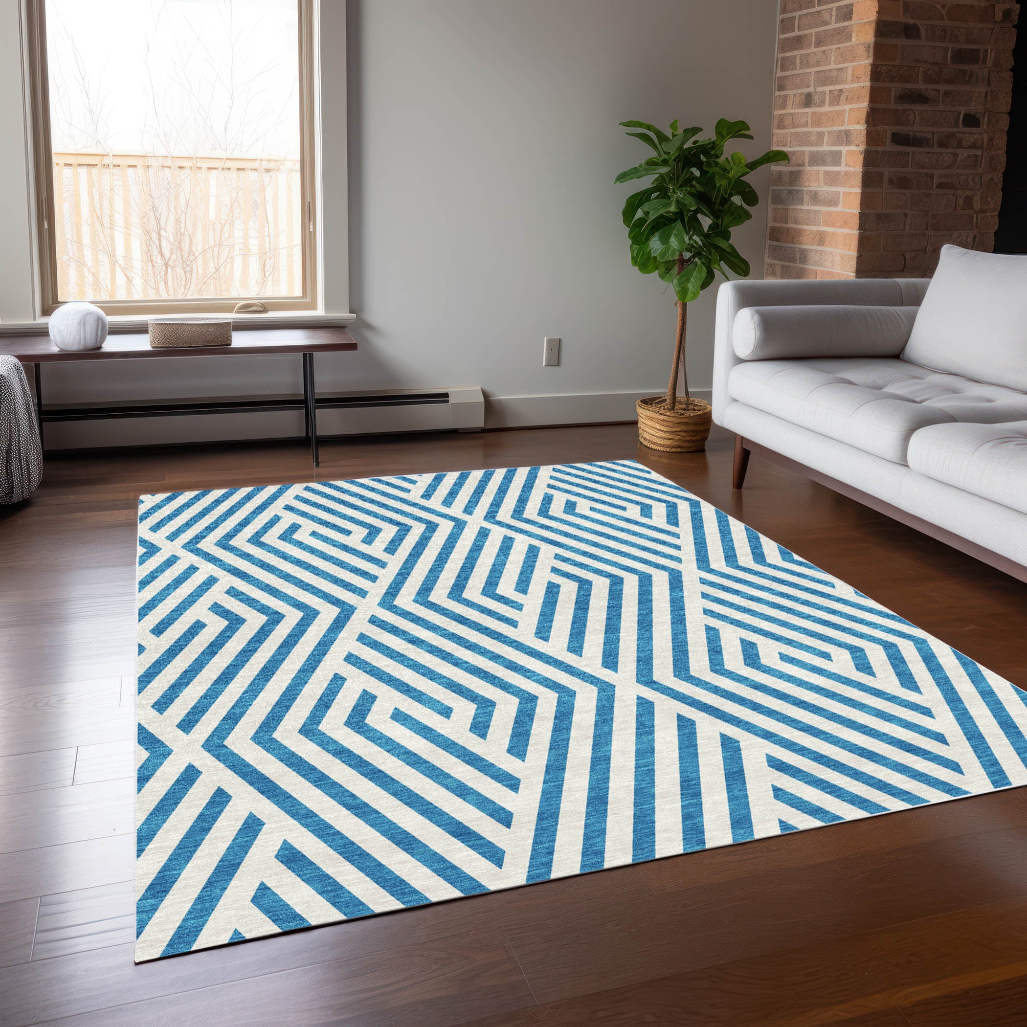 Addison Rugs ACN550TE5X8 Chantille ACN550TE 5 x 7 (ft) Polyester Teal Rectangular Indoor/Outdoor Stripe Mid-Century Modern Machine washable Area rug