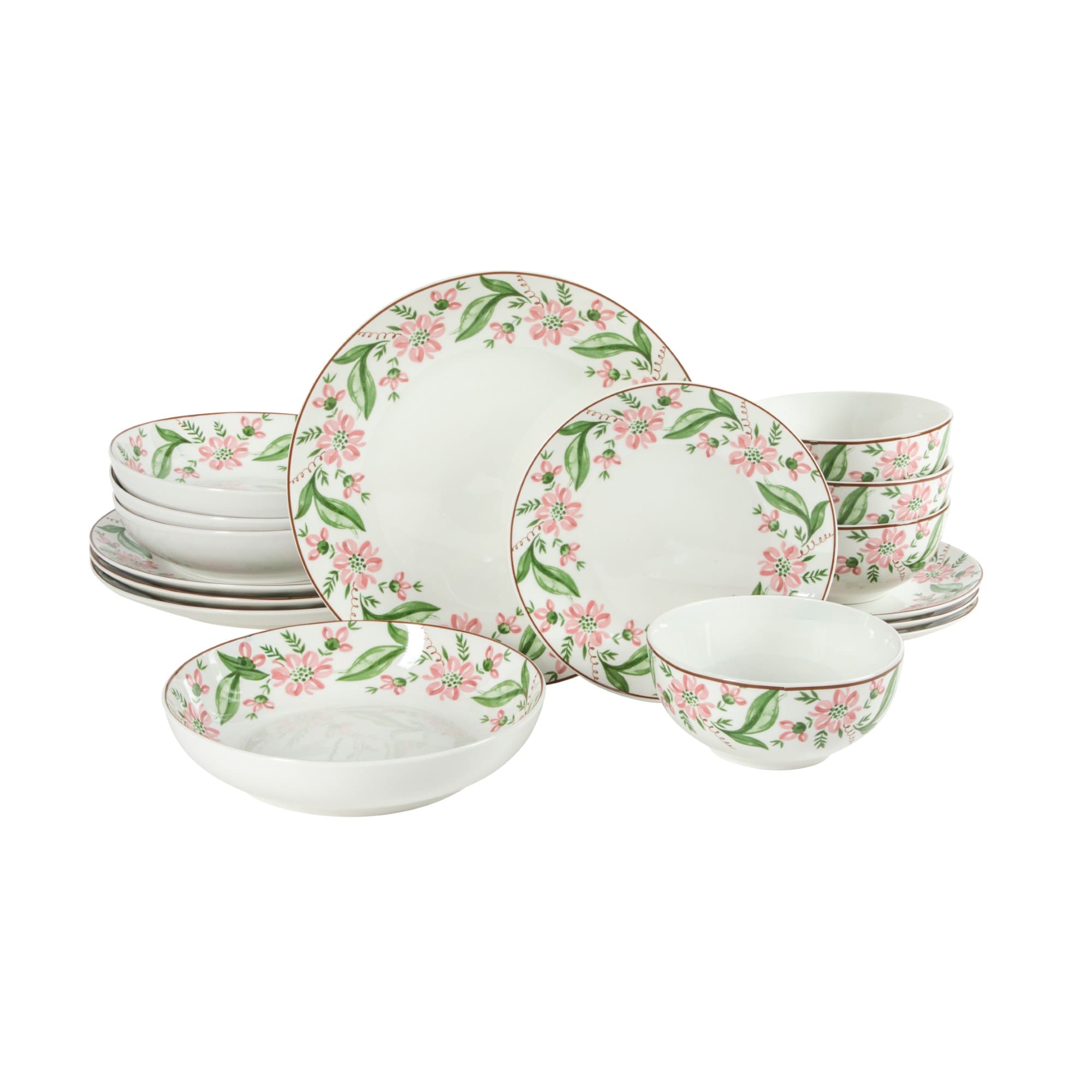 Martha Stewart  Plates and Bowls Set 16 Piece Dinnerware Set for 4 Porcelain Dishes Pasta Bowl Decorated Dishware Dishwasher and Microwave Safe