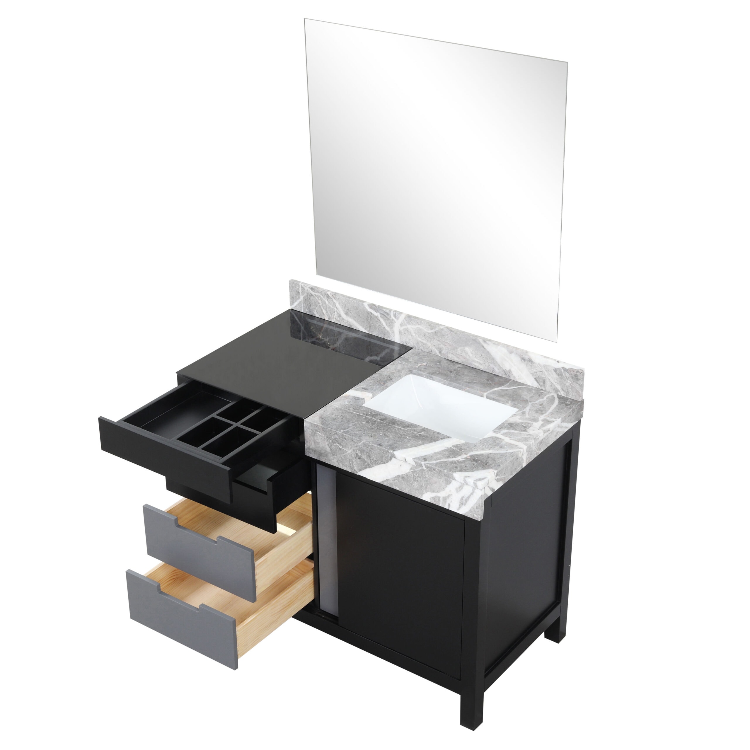 Zilara 42" Black and Gray Marble Top Bathroom Vanity with Mirror