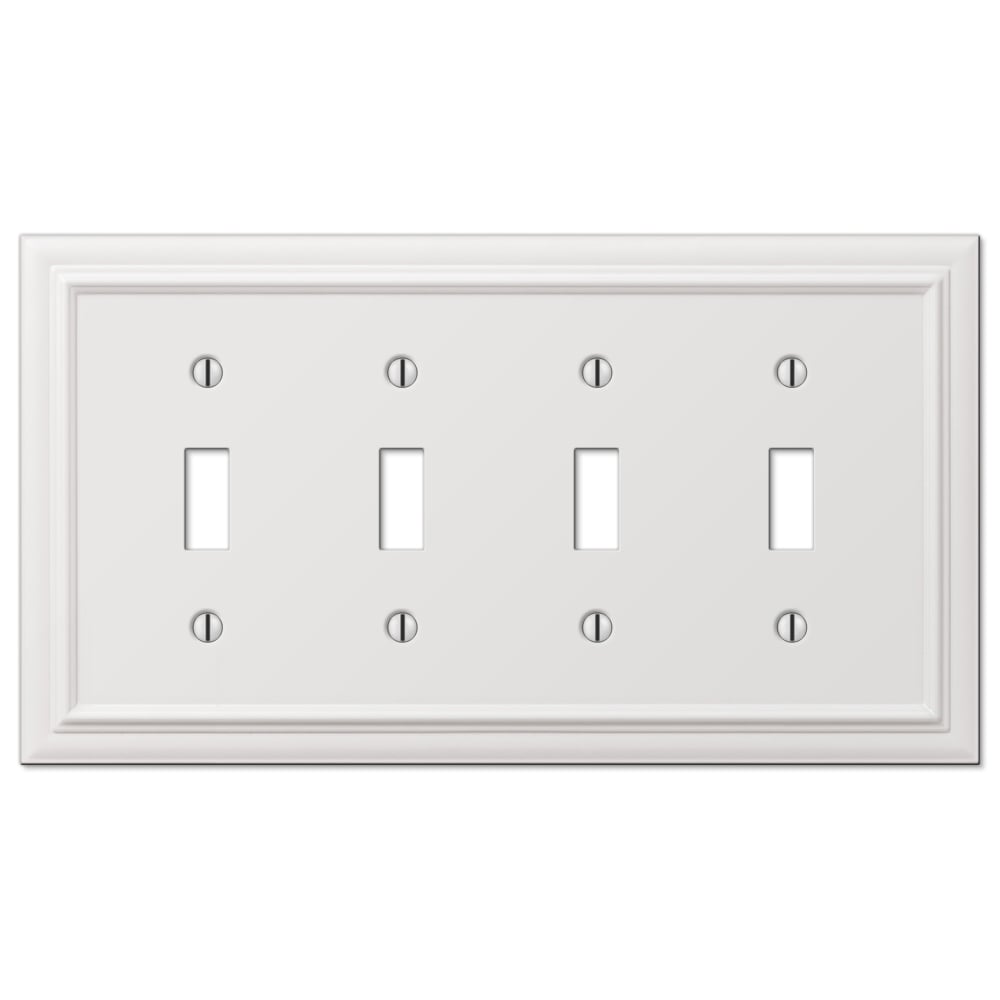 Amerelle 94T4W Continental 4 -Gang White Metal Indoor Toggle Wall Plate