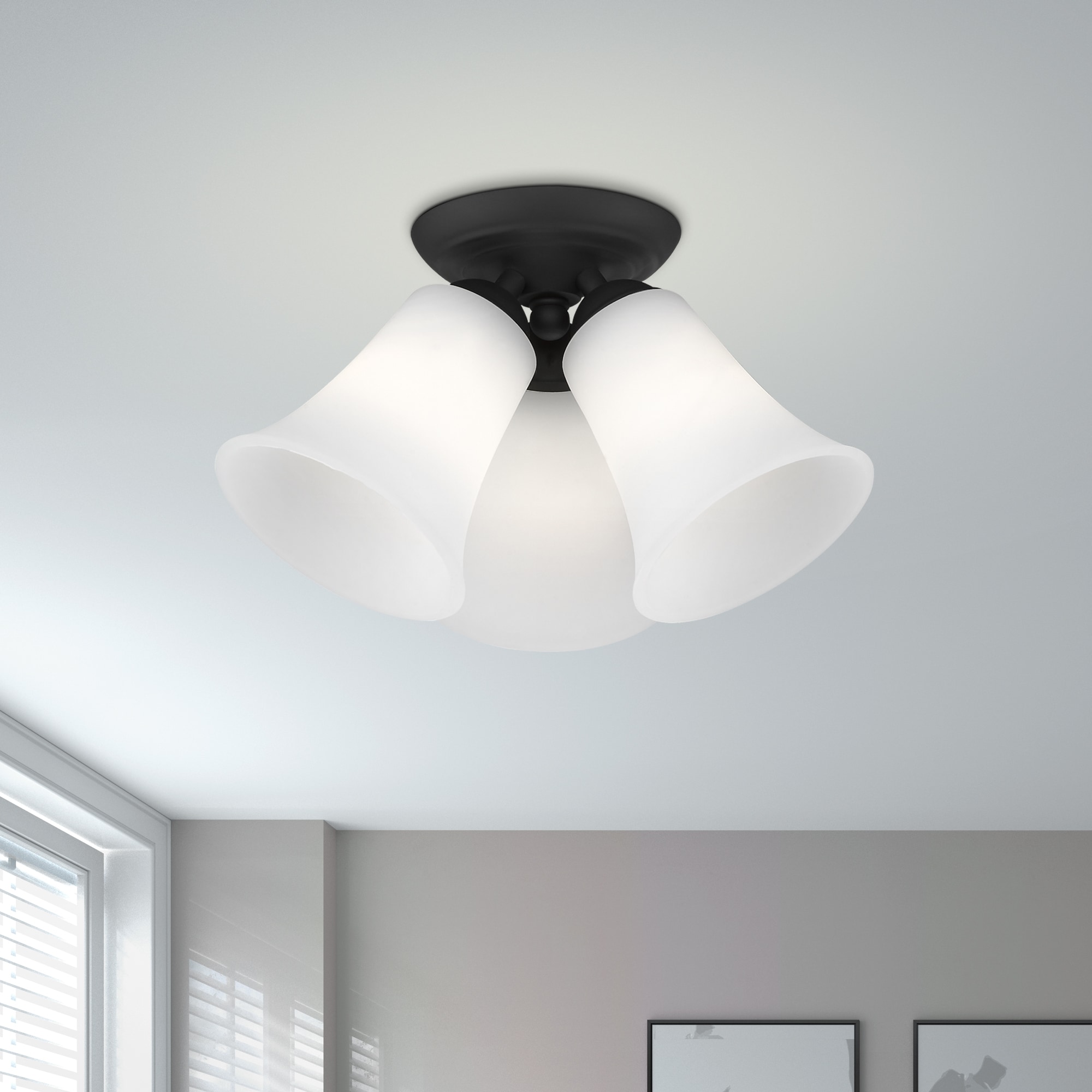 Ridgedale Satin Opal 3-Light Black Flush Mount Ceiling Fixture