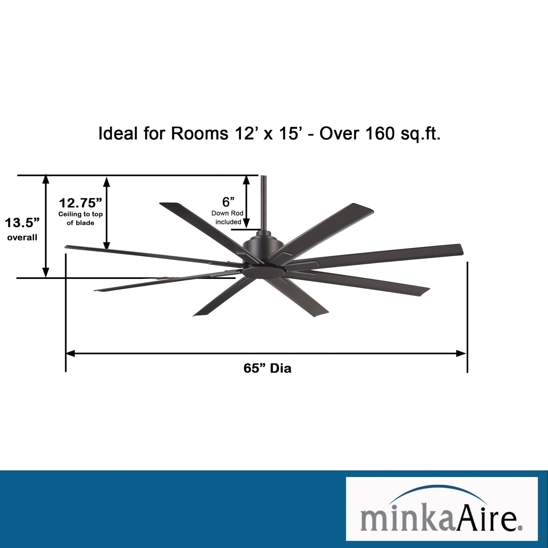 65" Smoked Iron 8-Blade Smart Ceiling Fan with Remote