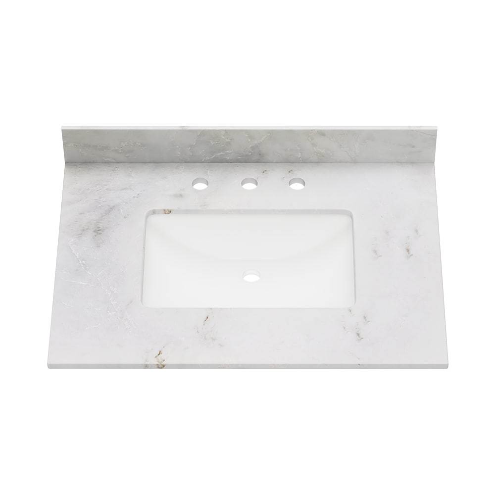 DELUXE LIVING VT0010 Carlsber 31-in x 22-in White Marble Undermount Single sink 3-Hole Bathroom Vanity Top