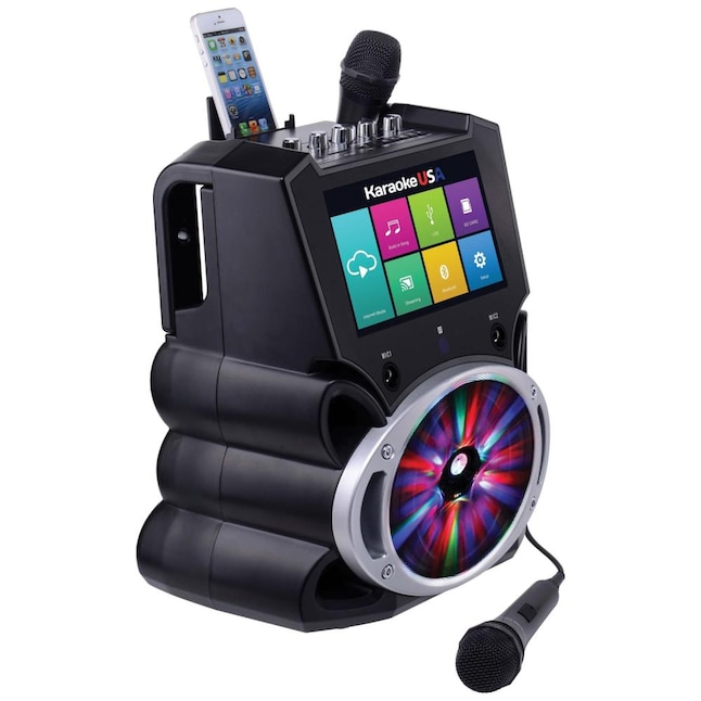 Karaoke USA Portable Bluetooth Karaoke Machine with Microphones, 9-in Touch  Screen, 50W Power Output, Black in the Boomboxes & Radios department at