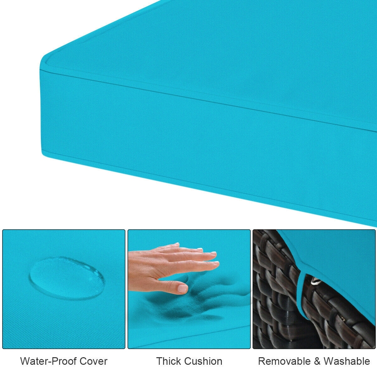 Turquoise Cushioned Rattan Patio Ottoman Set with Steel Frame