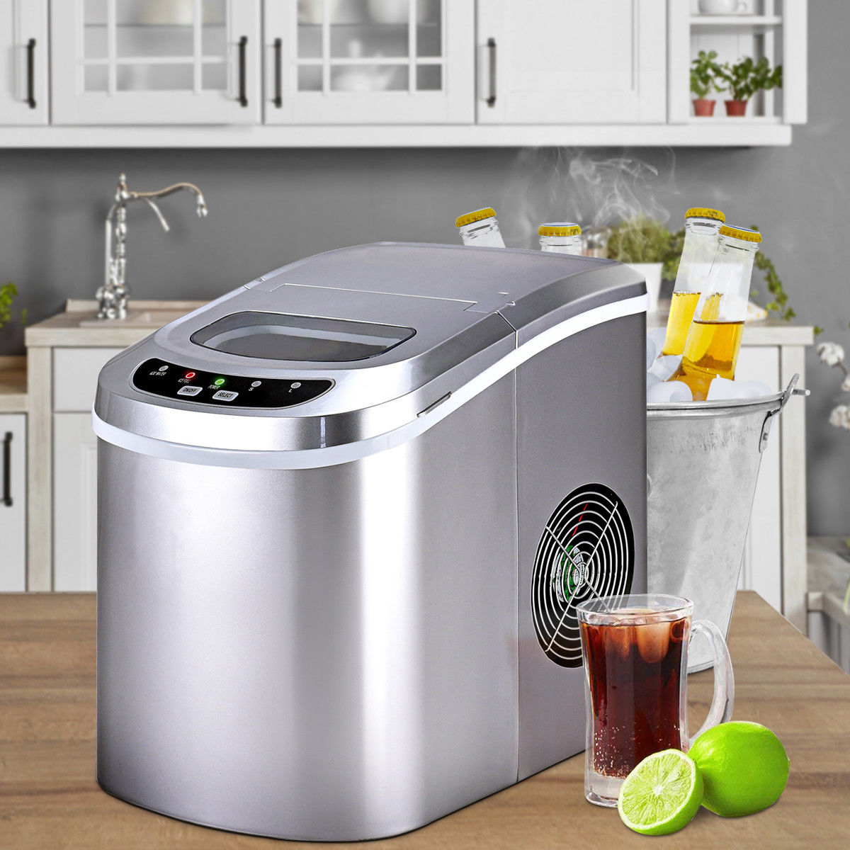 Commercial Ice Maker 44 lbs 3 Quart Stainless Steel Countertop Ice Maker  Large Ice Maker with Self Cleaning and Timer for Bars Home Parties RV