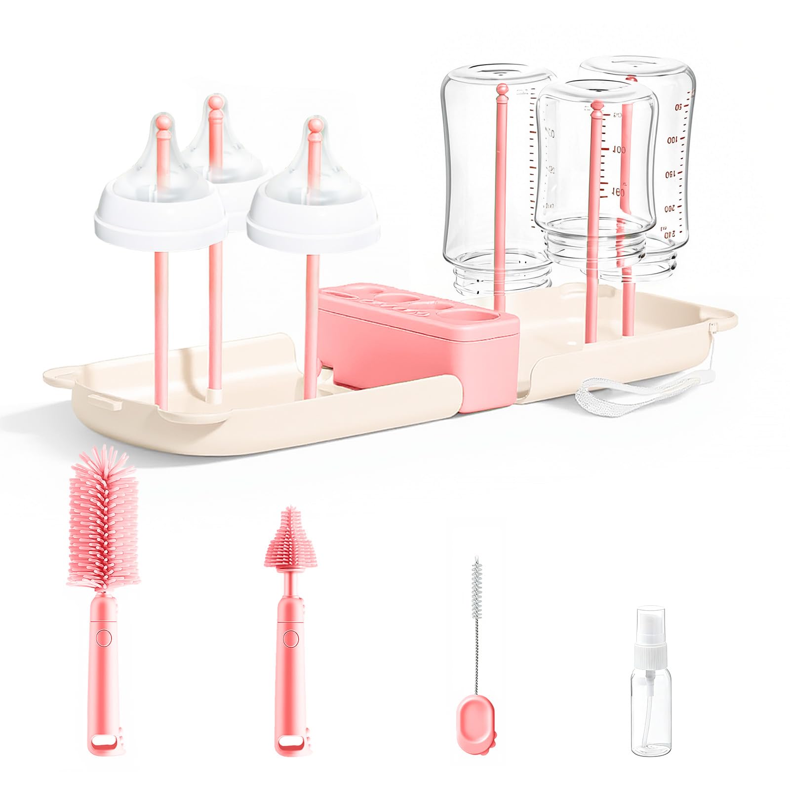 UUDULY  Travel Bottle Washing Kit with Storage Case 7-in-1 Baby Bottle Cleaner Kit for Travel and Home All-in-One Baby Bottle Brush Set with