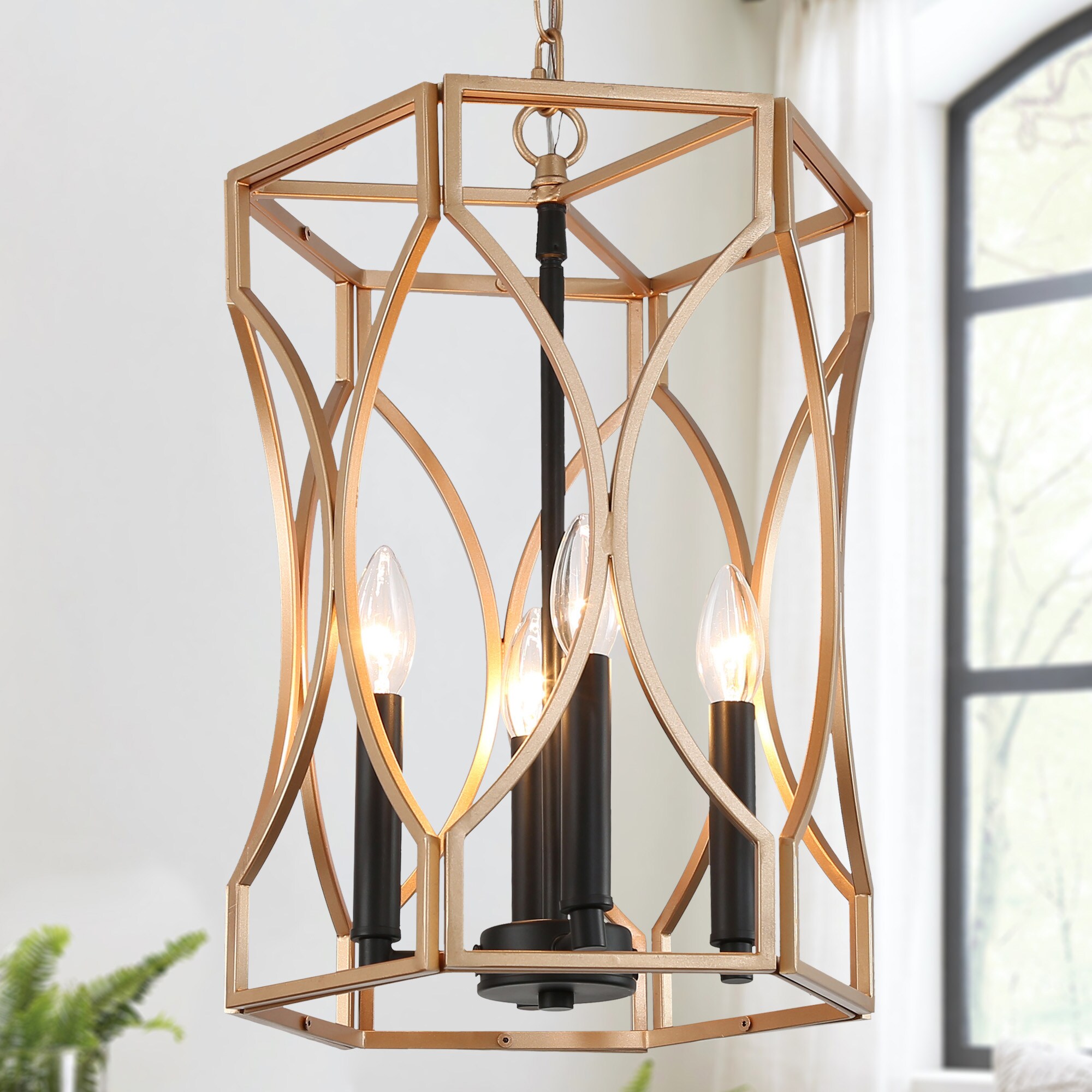 4-Light Matte Gold Modern/Contemporary LED Dry rated Chandelier | - Uolfin ZZAIFE-LWS24210-Q7