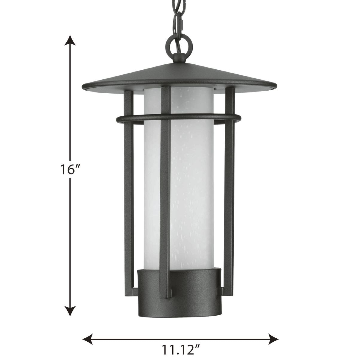 Textured Black Steel Outdoor Hanging Lantern with Etched Glass