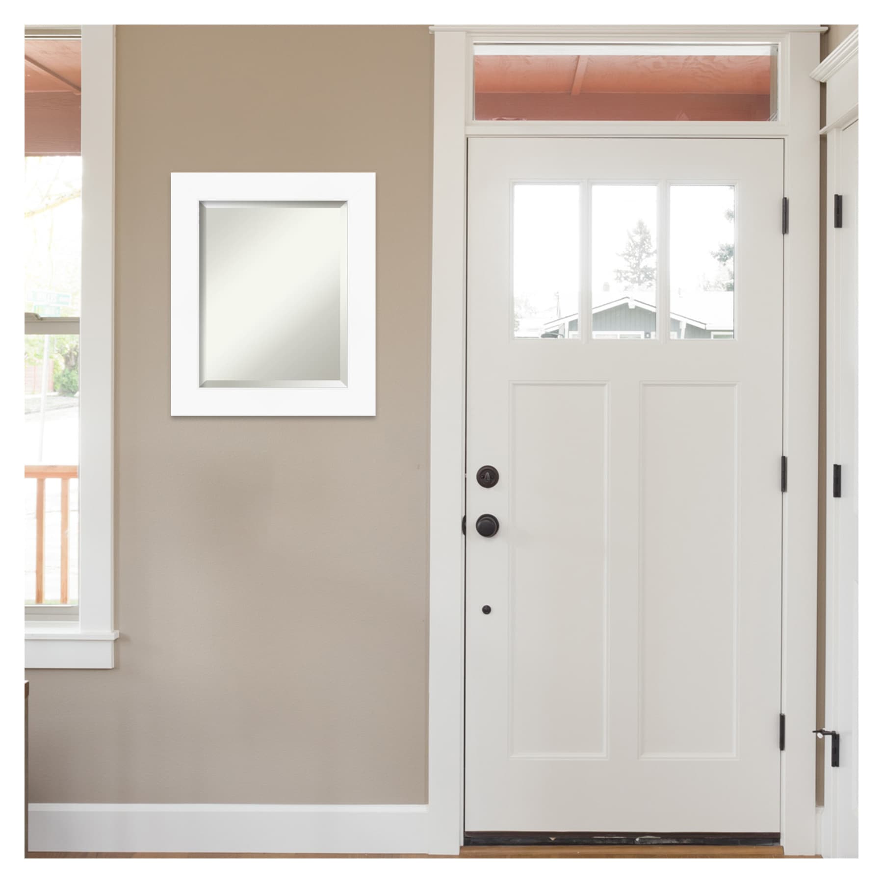 Cabinet White Framed Rectangular Wall Mirror 21.38 x 25.38 Inches