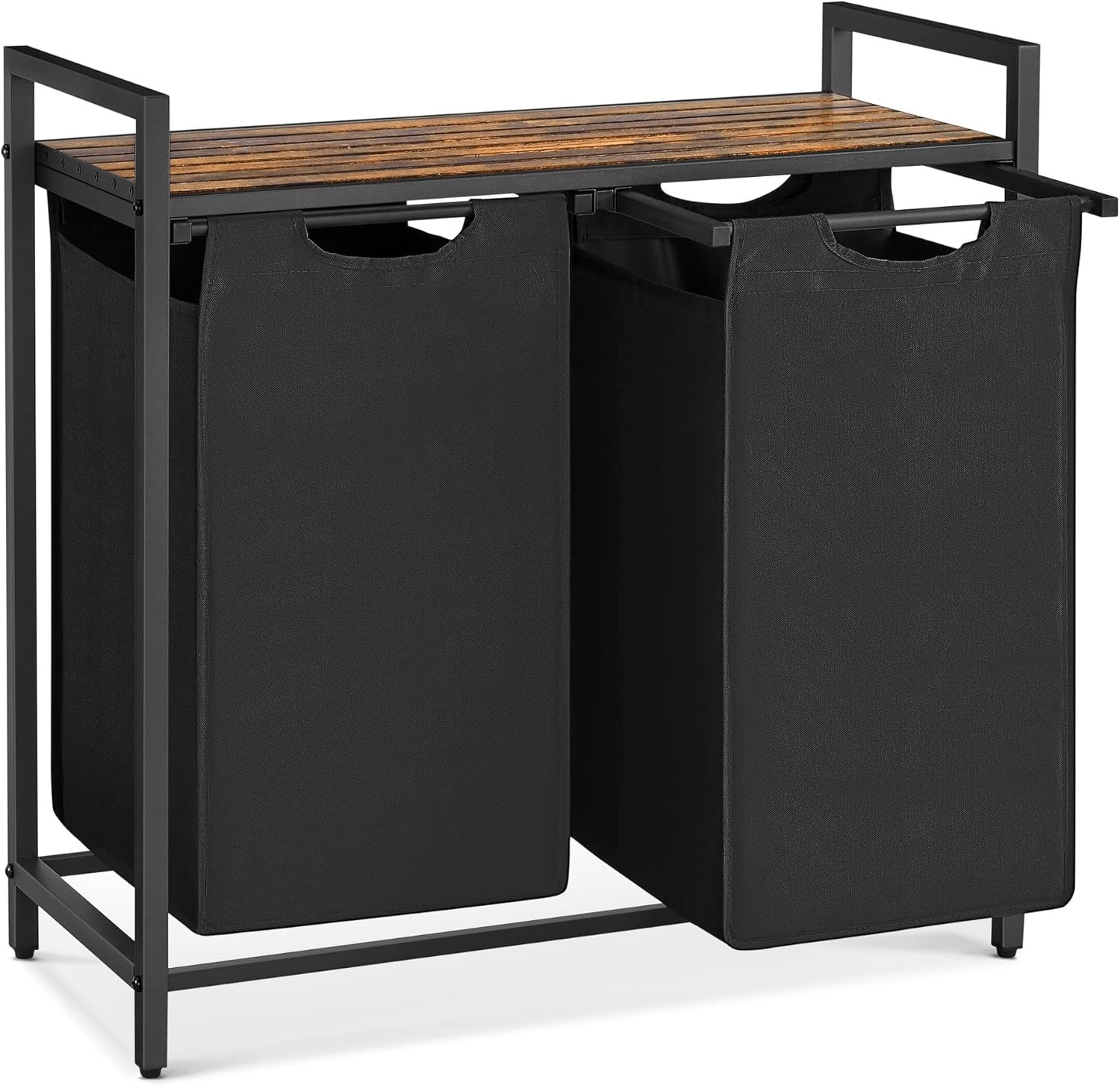SONGMICS HOME BLH201B01V2 2-Compartment Laundry Sorter with Pull-Out Removable Bags and Shelf in Rustic Brown