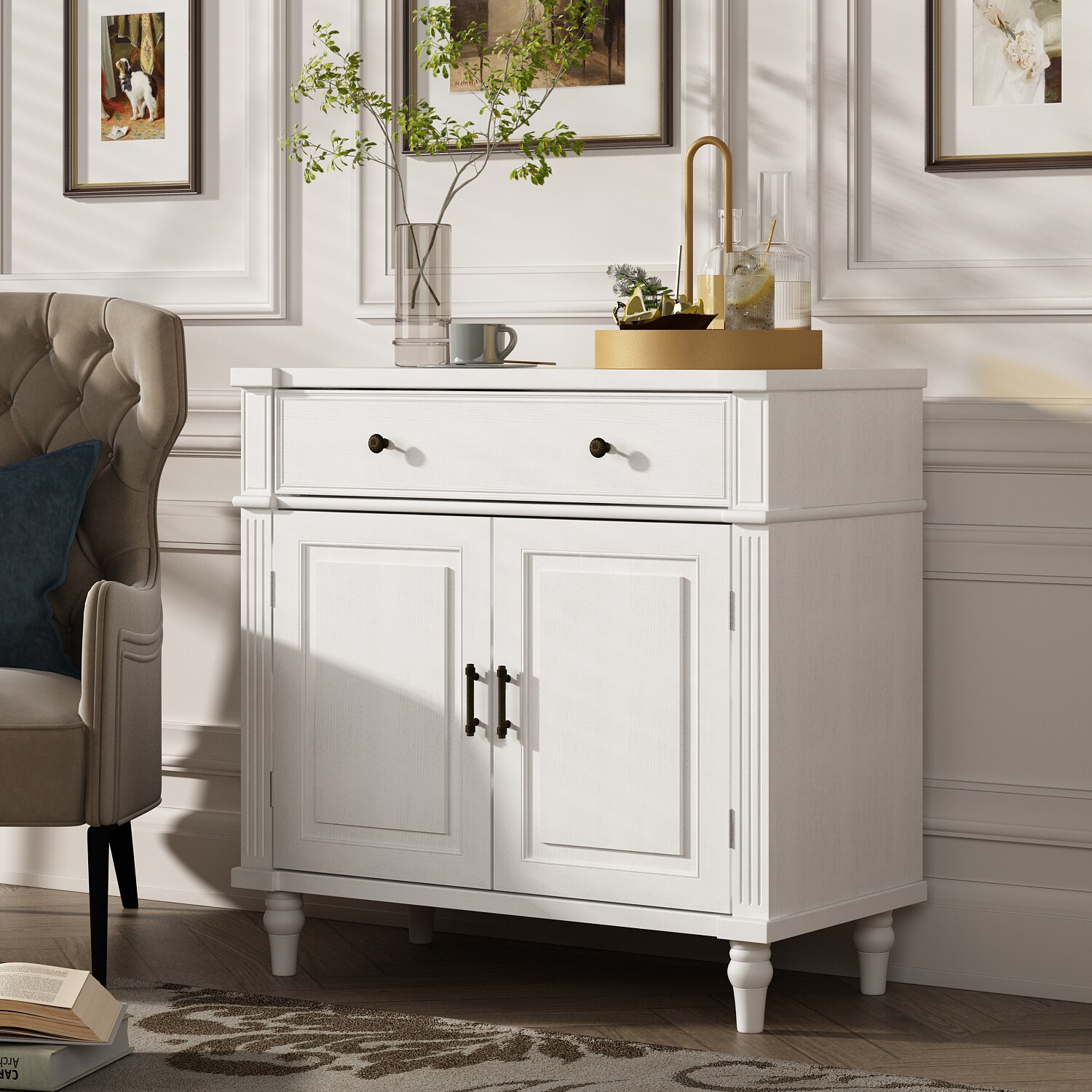 FUFU&GAGA Contemporary White Sideboard Cabinet with Drawer and 2 Doors ...