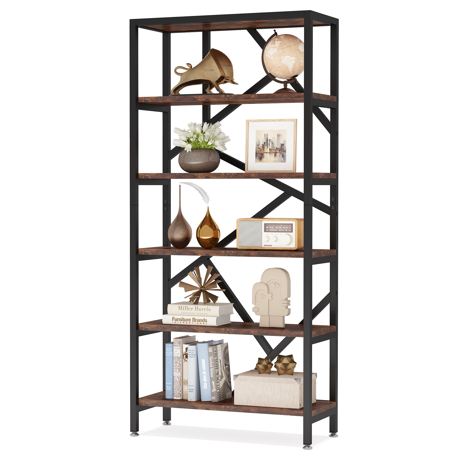 Tribesigns 70.9 Inch Industrial Bookshelf, 6-Tier Tall Bookcase with Open  Shelves, Wood and Metal Display Shelf Storage Shelves for Bedroom, Living