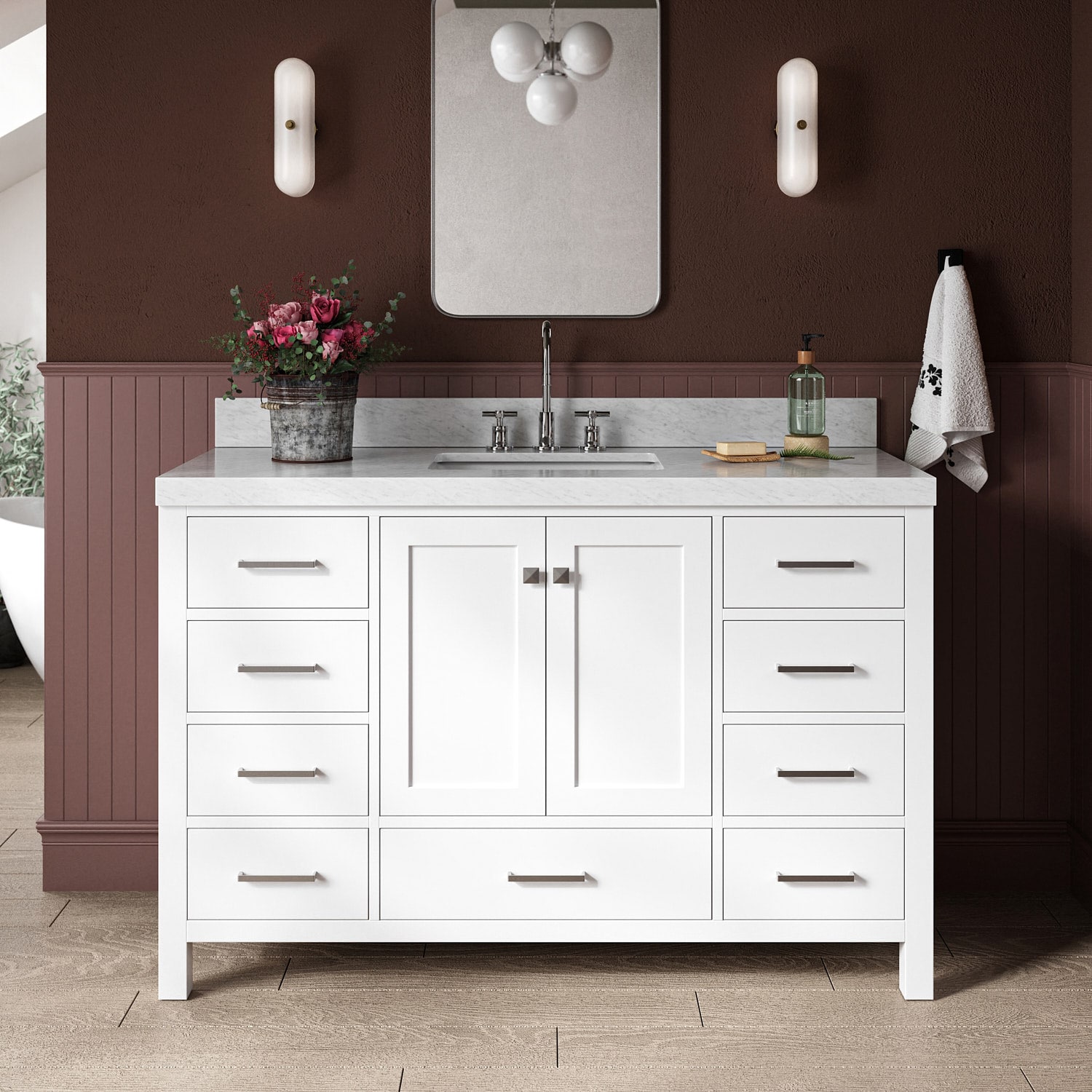 ARIEL Cambridge 54-in White Undermount Single Sink Bathroom Vanity with 2" Carrara White Marble Marble Top